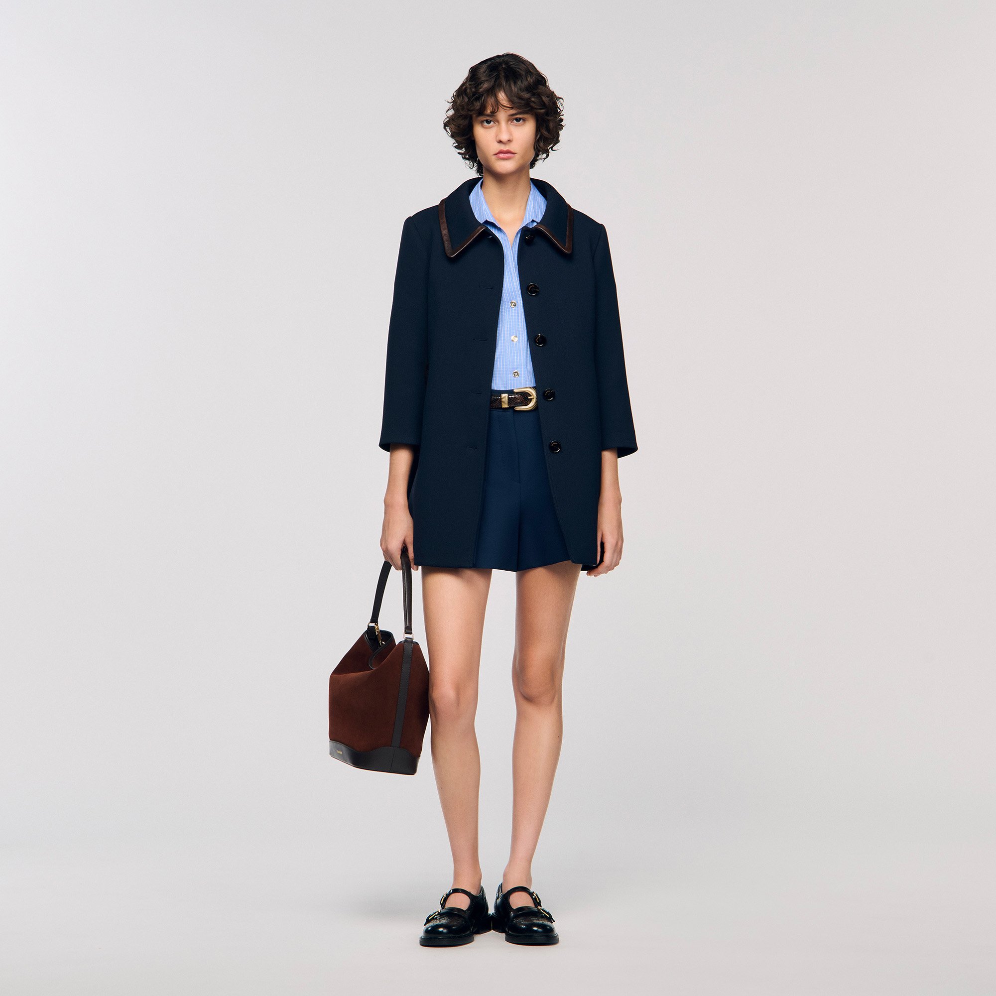 Sandro コート Rhinestone trench coat black / gray For Women | Sandro Paris