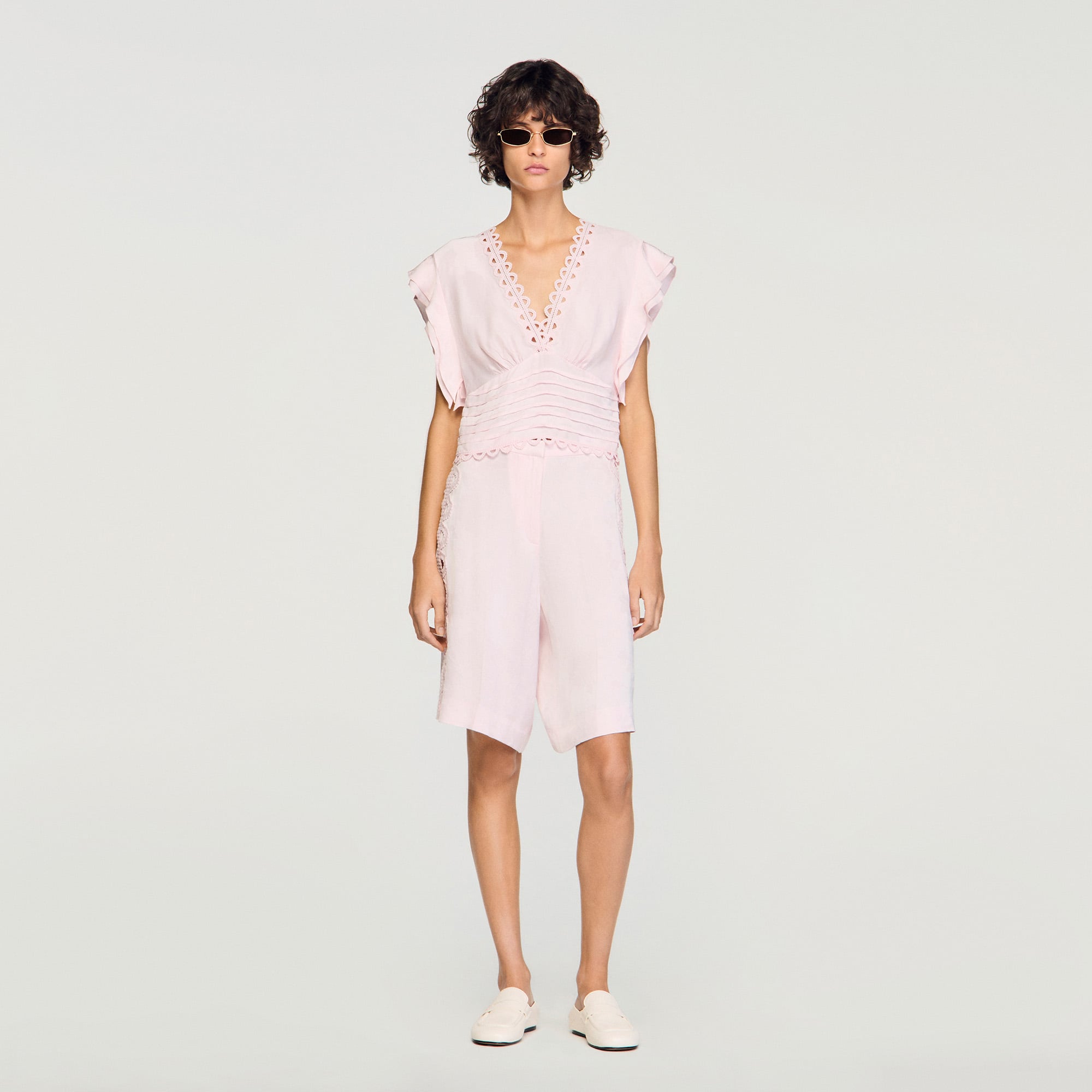 Floral jacquard crop top in Pink for Women | Sandro Paris