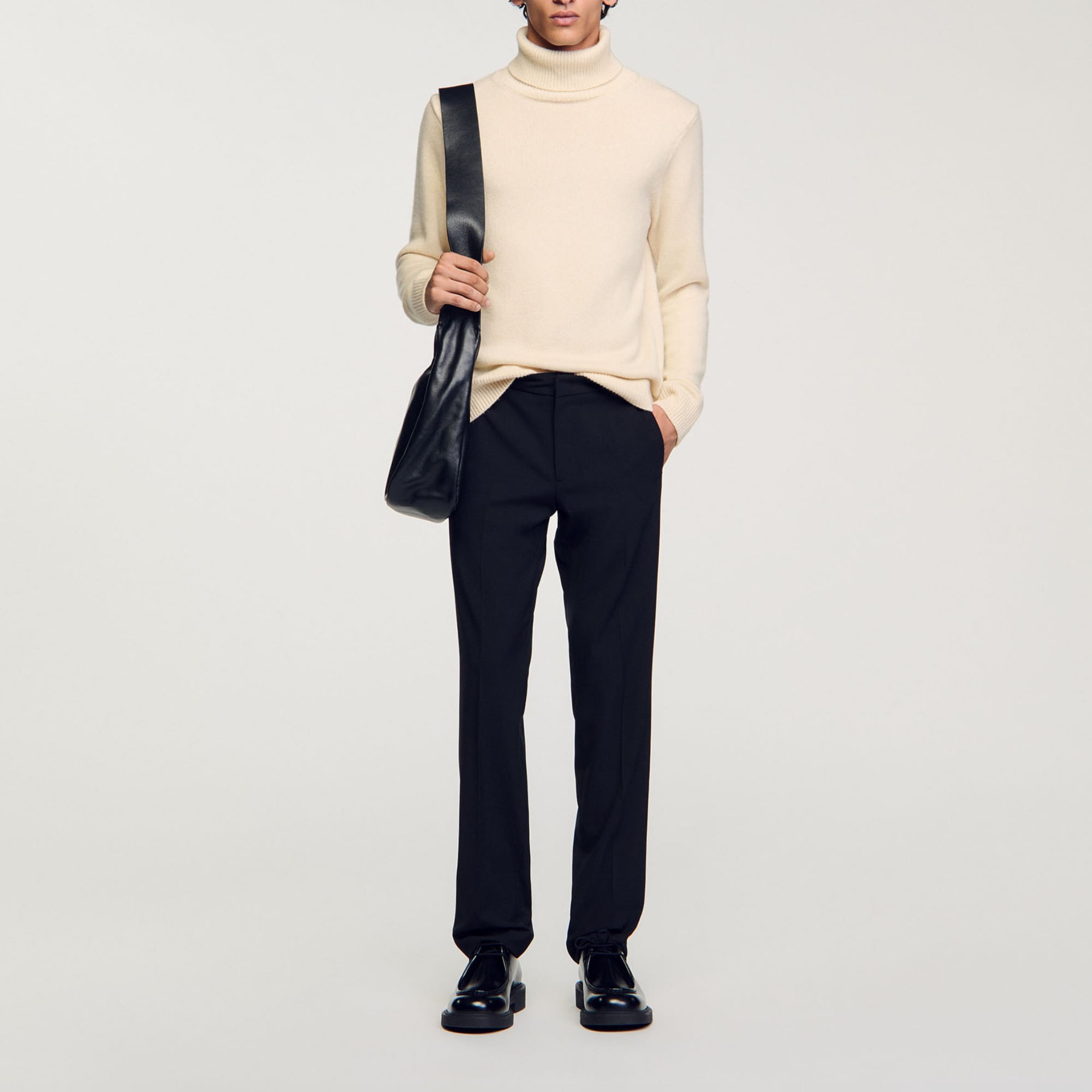 Sandro polyester Classic-fit trousers with an elasticated waistband, ironed creases down the front and back of the legs as well as a zip and hook-and-eye fastening