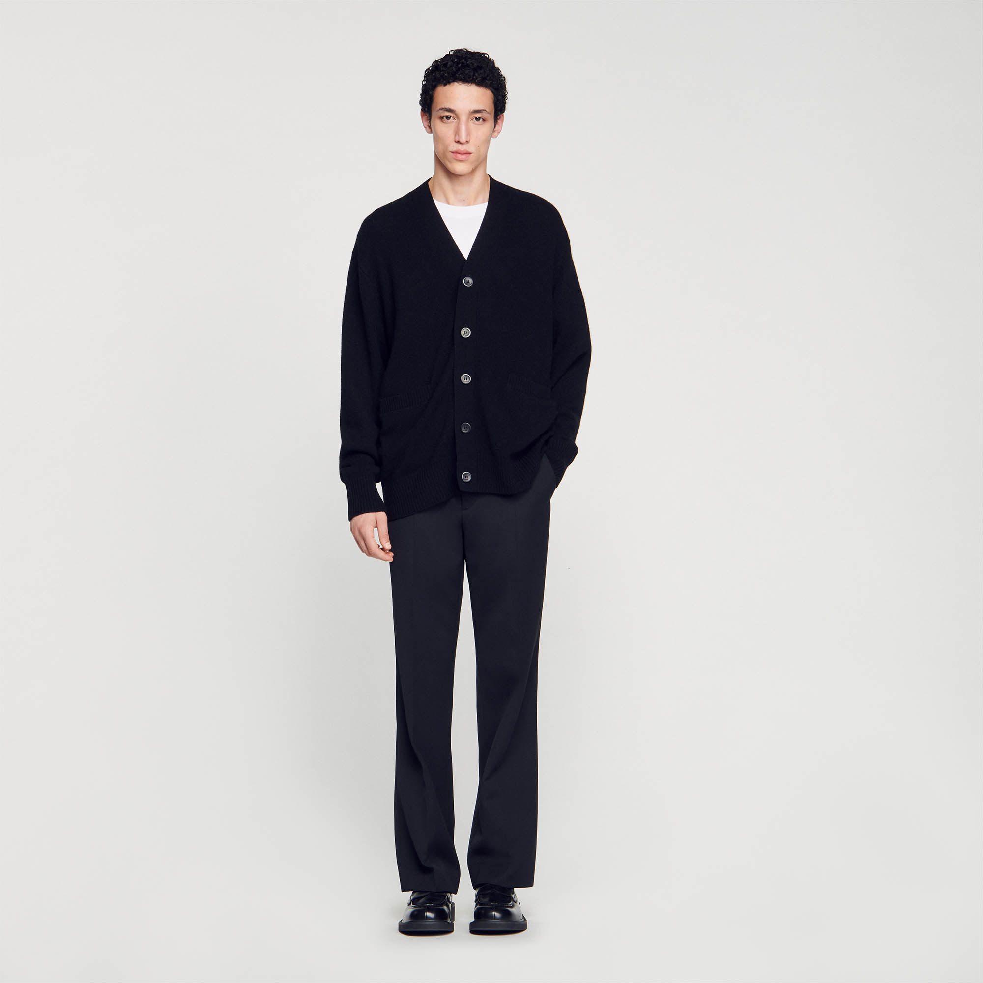 Sandro polyamide Oversize yak wool cardigan, with V-neck, button fastening and long sleeves