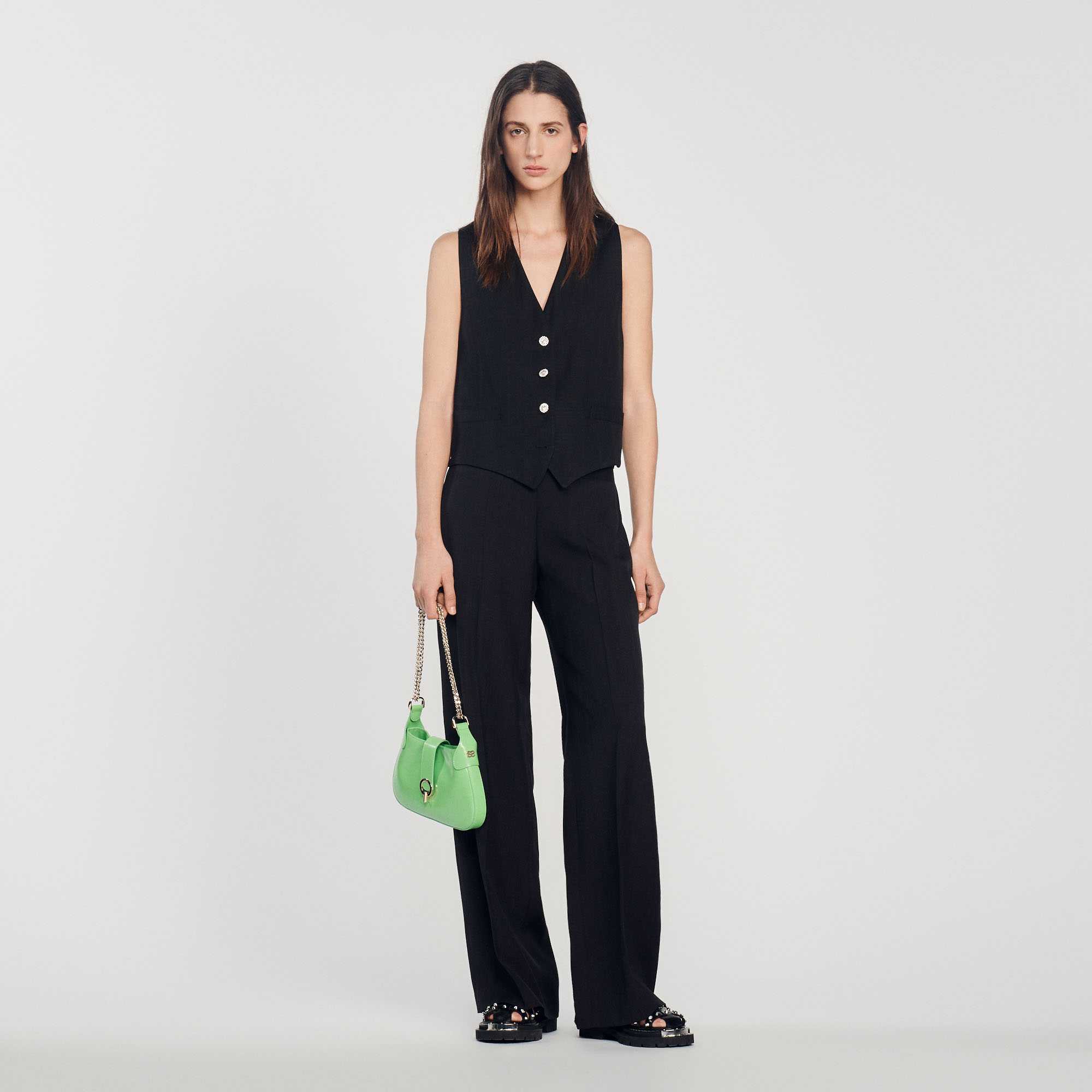 Sandro viscose Belt lining: Wide-leg pants with a high waist and piped side pockets
