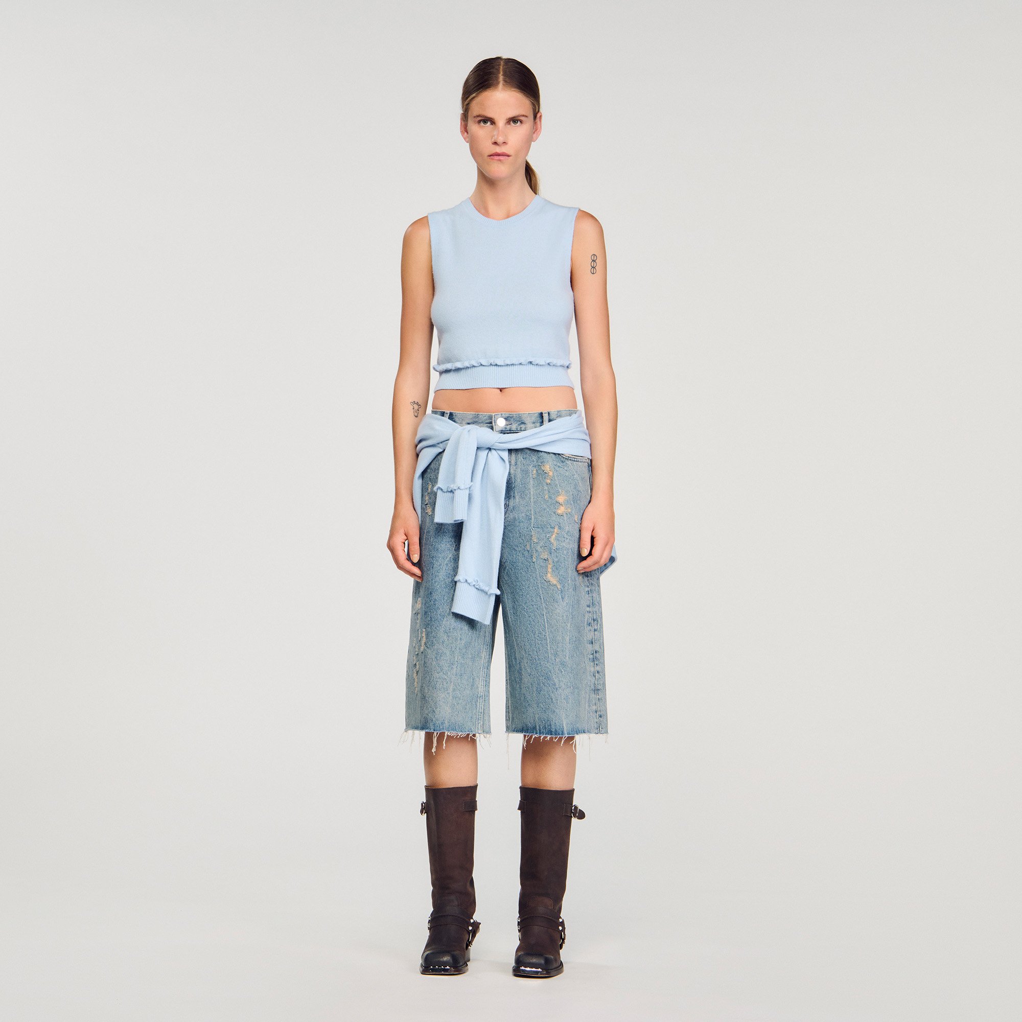 Ruffled cropped sweater