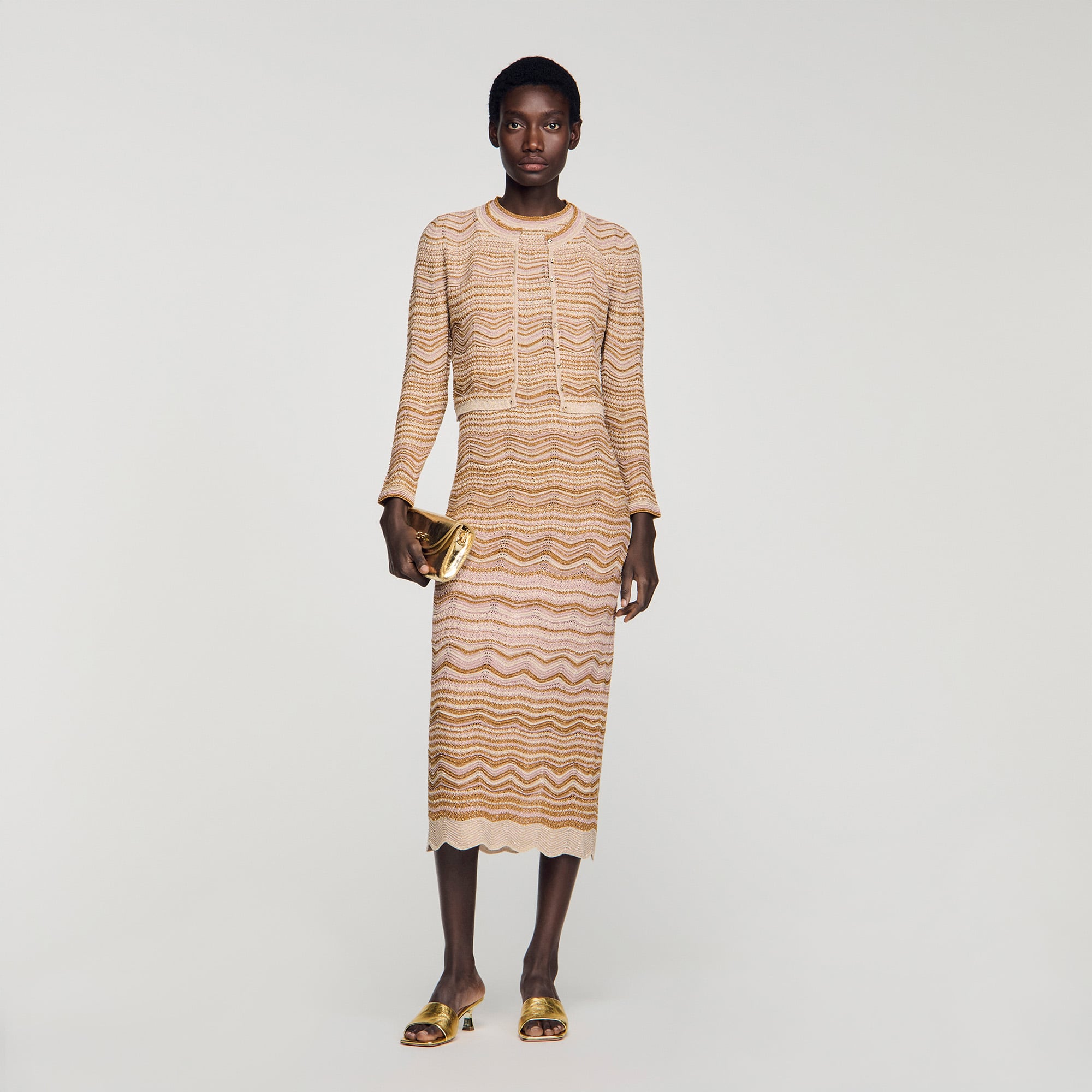 Sandro viscose Straight-cut decorative knit cardigan with a color gradient, round neckline and long sleeves