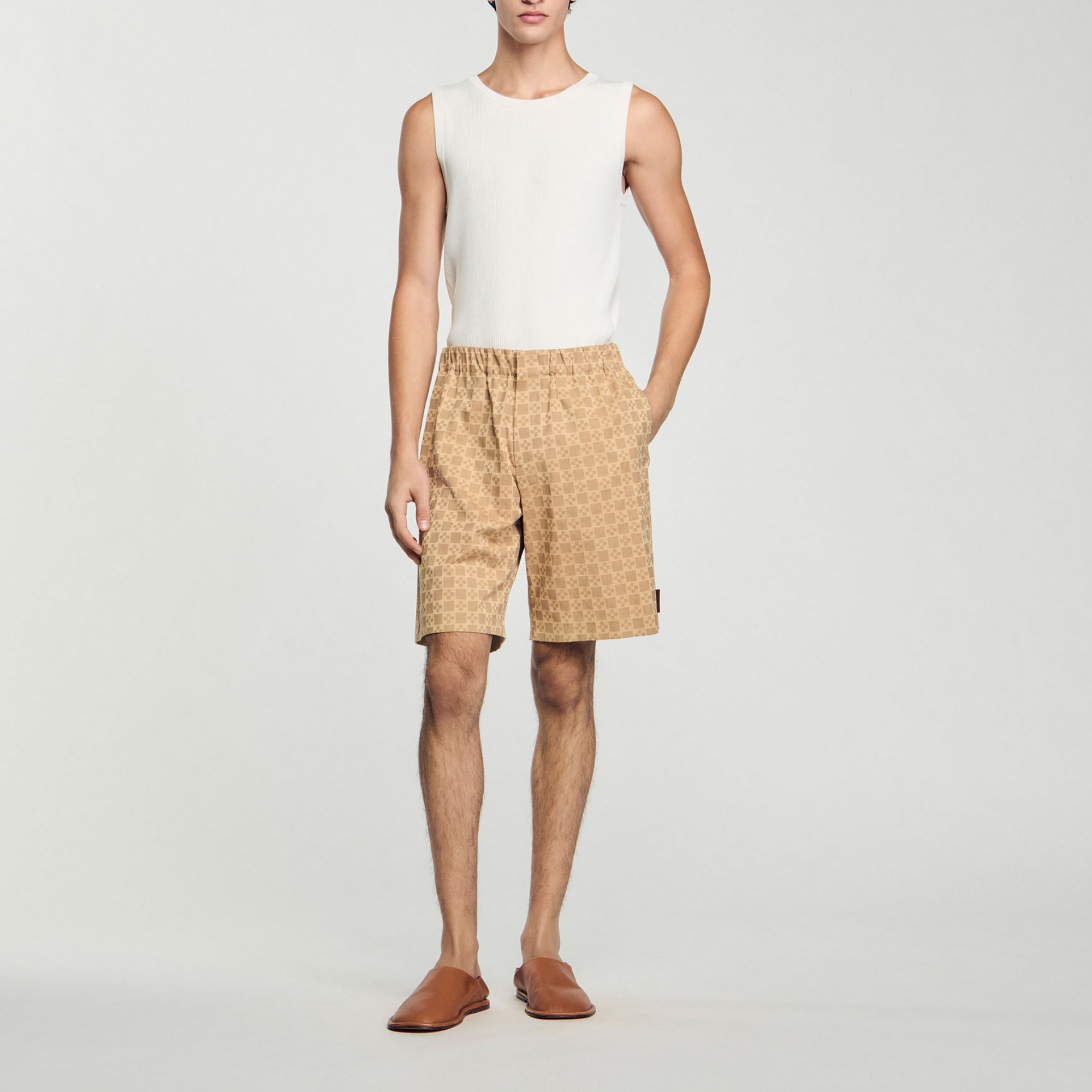 Sandro cotton Square Cross jacquard shorts with an elasticated waist and side pockets