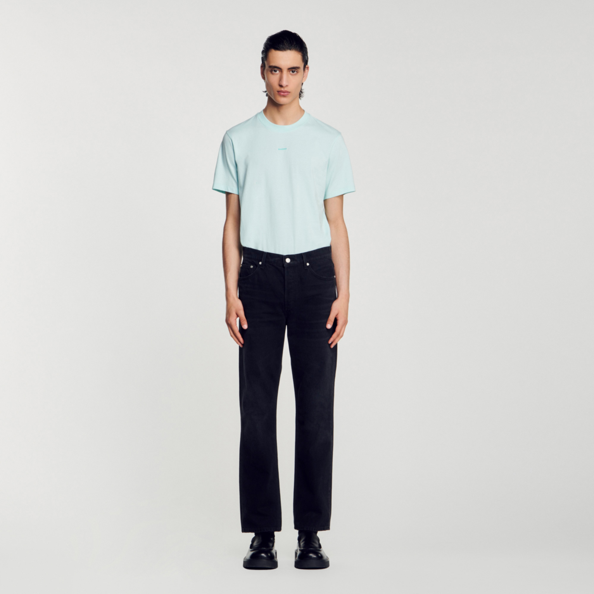 Sandro cotton Rib: Round-neck short-sleeved T-shirt with Sandro embroidery on the front