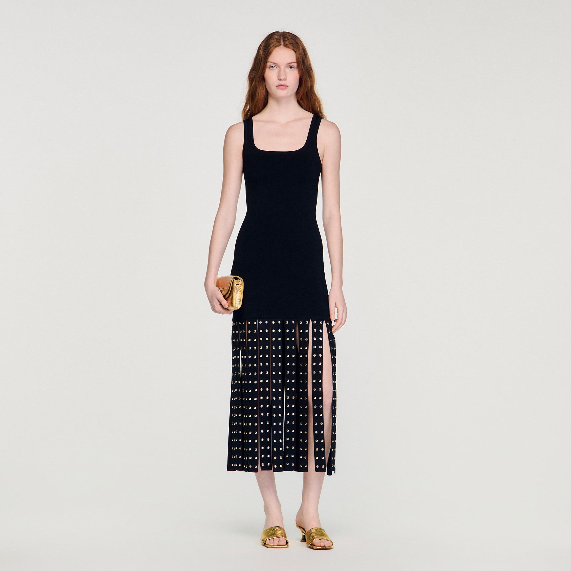 sandro menia midi dress Sandro Menia Two-Tone Midi Knit Dress, Women's Fashion, Dresses & Sets, Dresses on Carousell