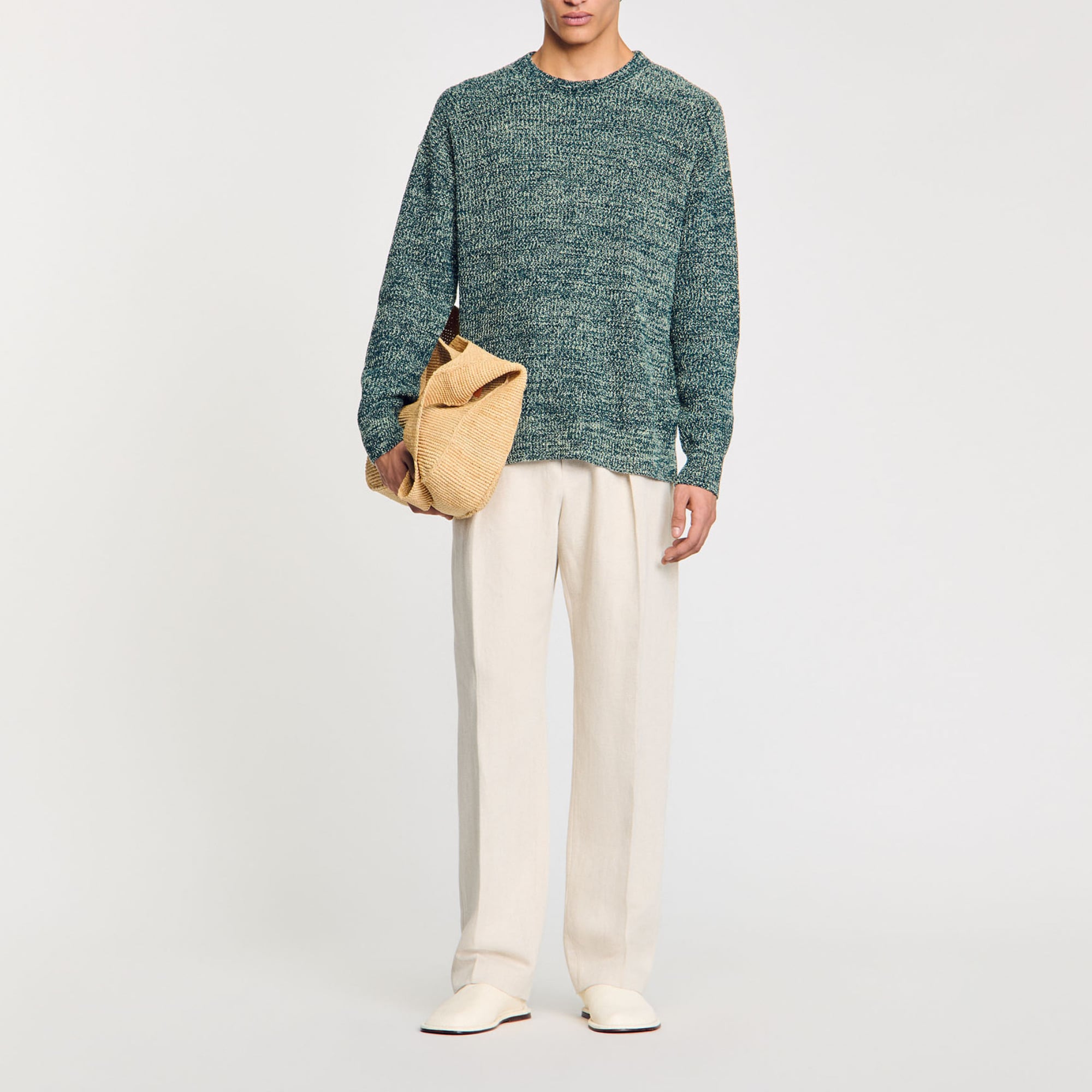 Sandro cotton Marled chenille knit sweater with mock neck and long sleeves