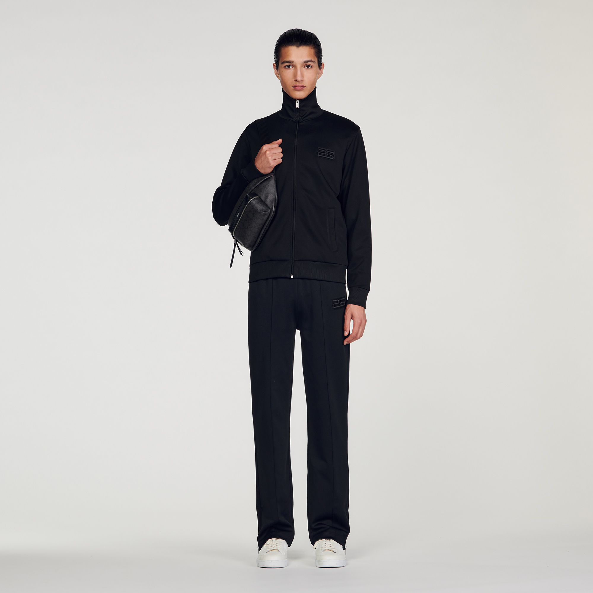 Sandro polyester Zip-up technical cardigan with long sleeves and a stand-up collar