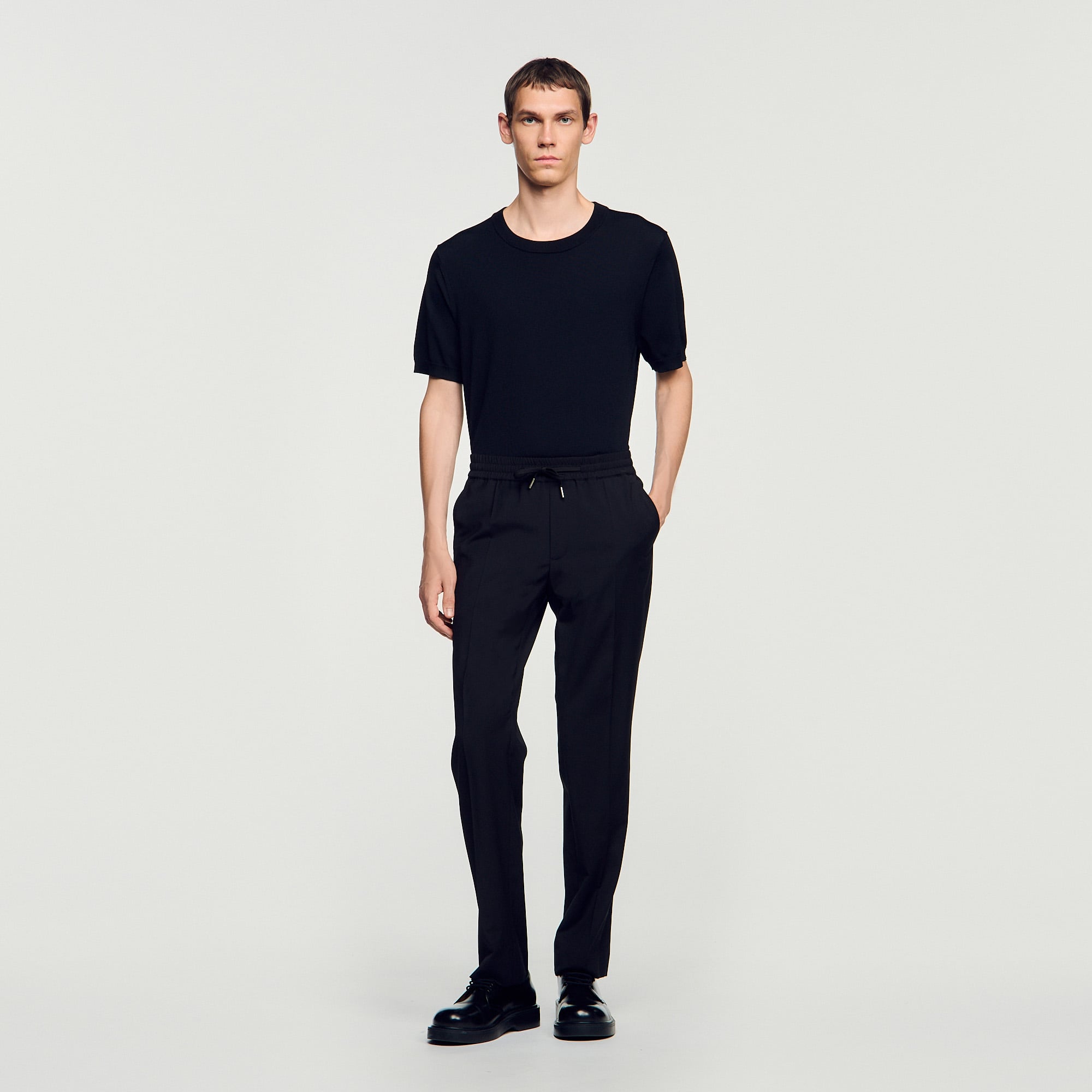 Elasticated straight-leg trousers