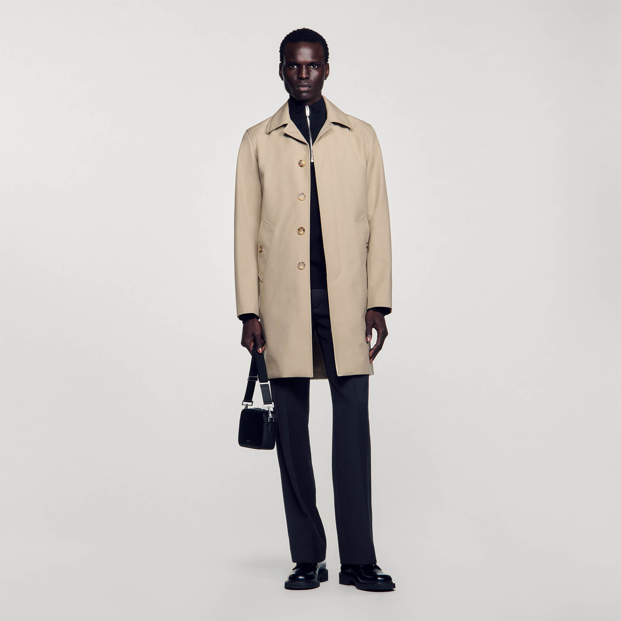 Long double-breasted coat white / beige For Women | Sandro Paris