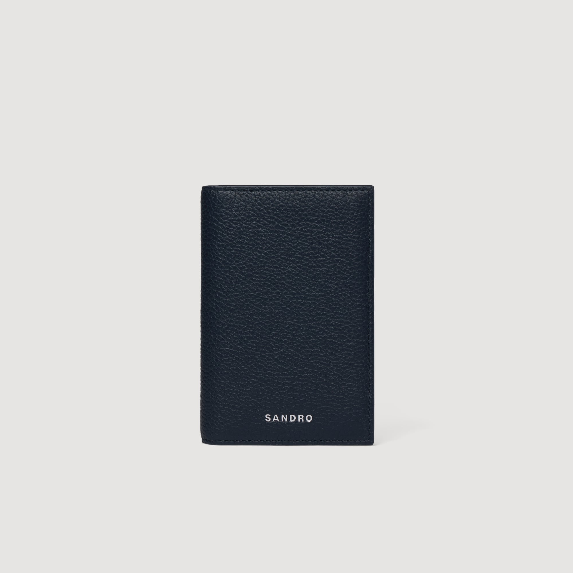 Sandro bullhide Grained leather cardholder with silver Sandro logo, featuring card slots and bill compartments