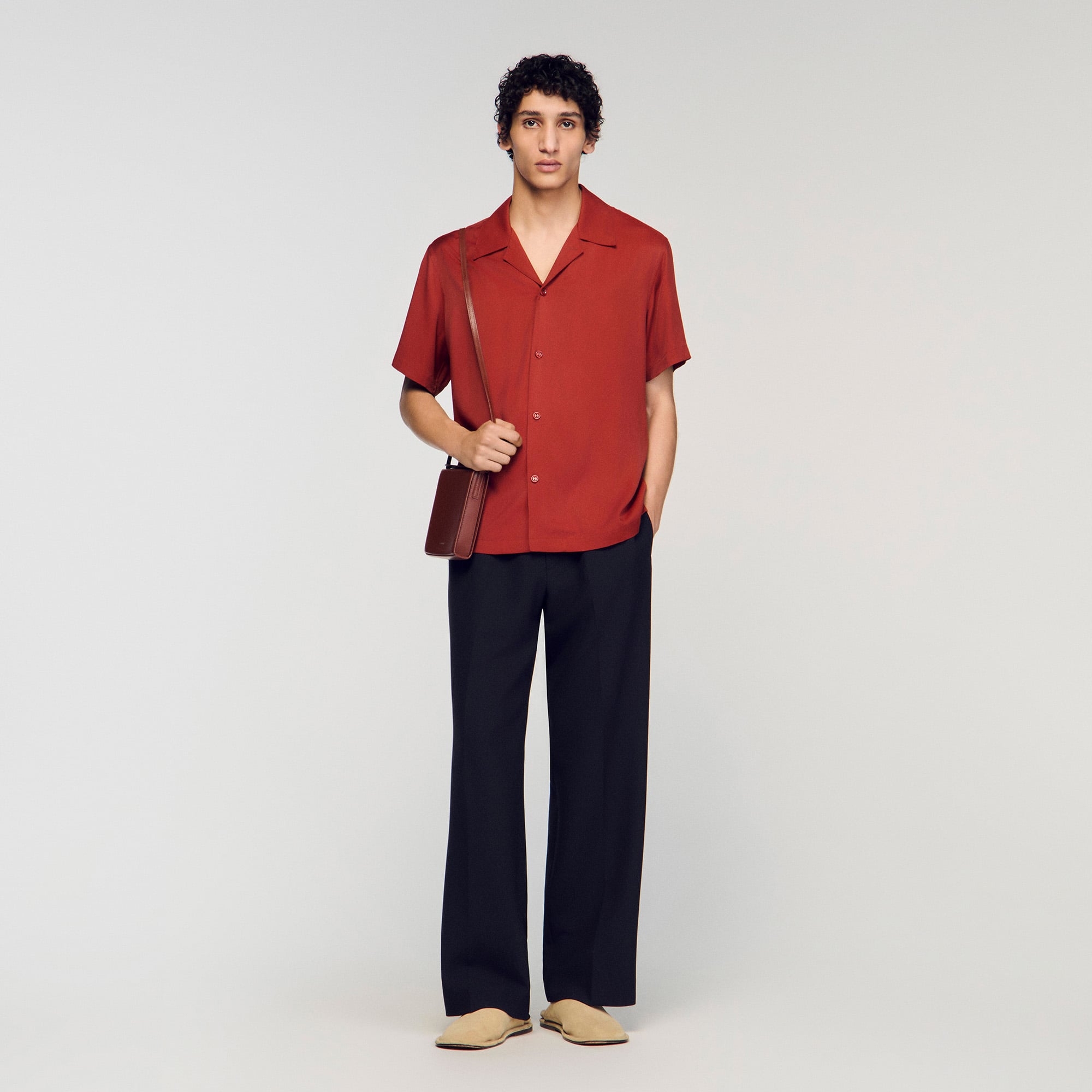 Sandro viscose Flowy shirt with a shark collar and short sleeves, featuring a button fastening