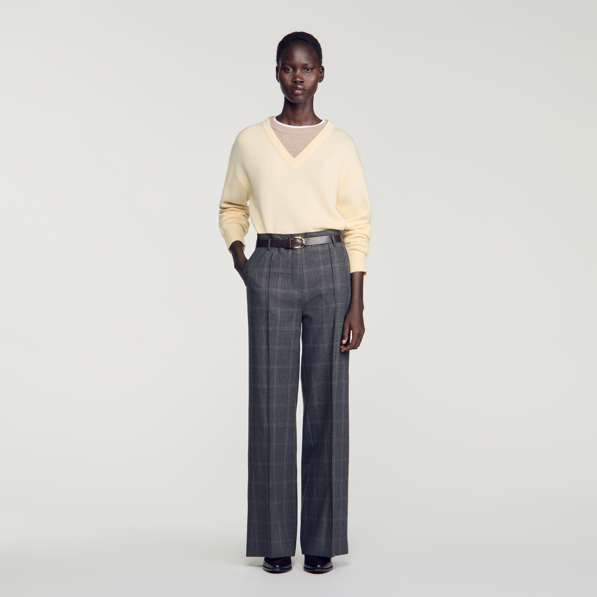 Checked straight-leg trousers