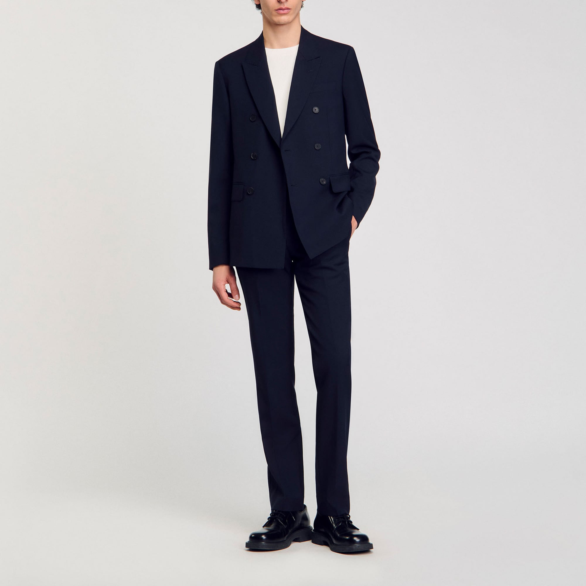 Sandro virgin Suit jacket featuring a double-breasted design, a lapel collar, long sleeves and flap pockets