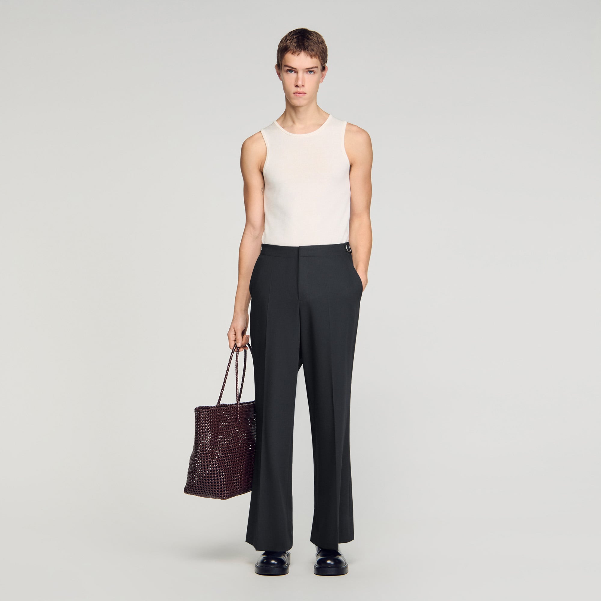 Wide-leg wool trousers with buckles in Dark grey for Men | Sandro