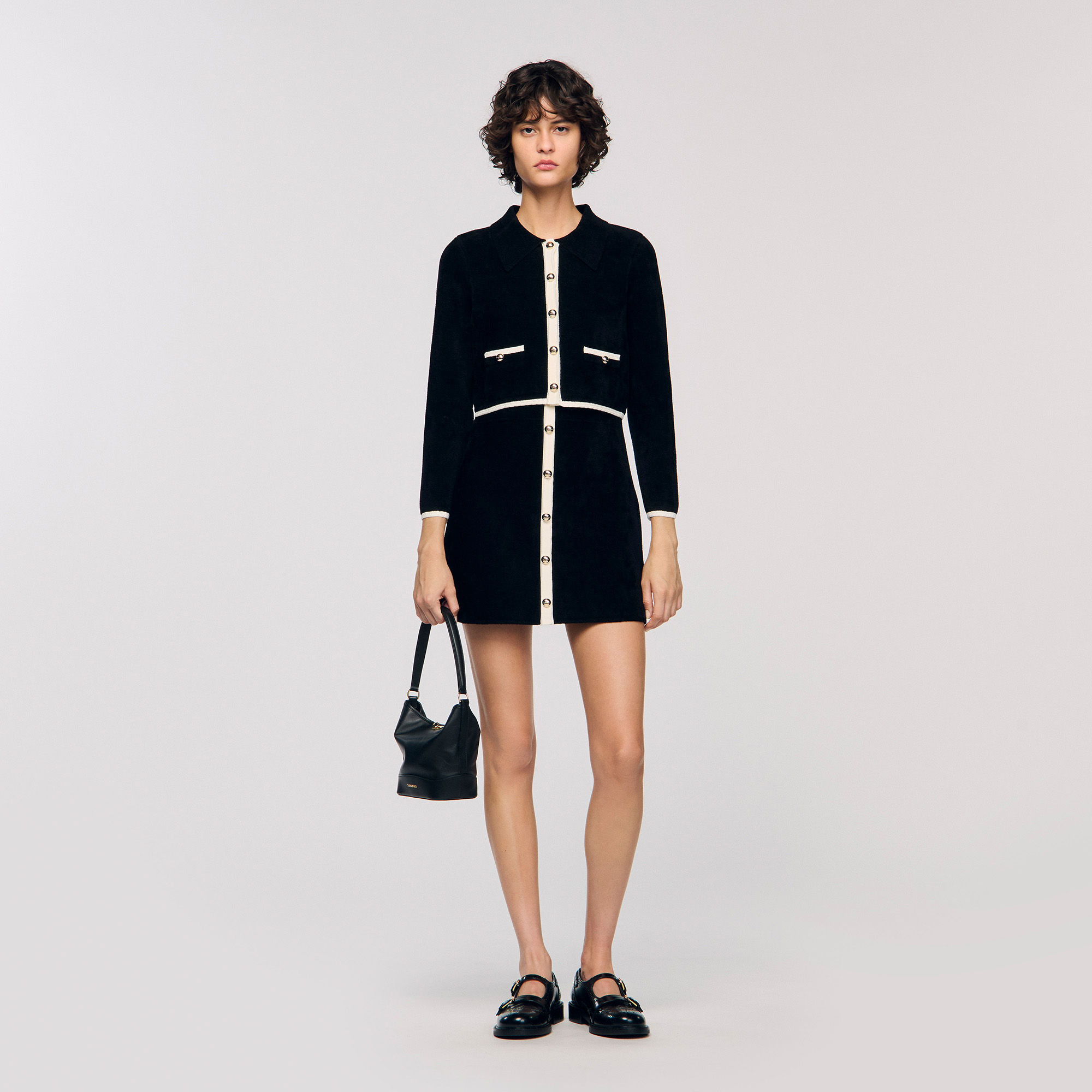 Sandro Two-tone shirt collar cardigan