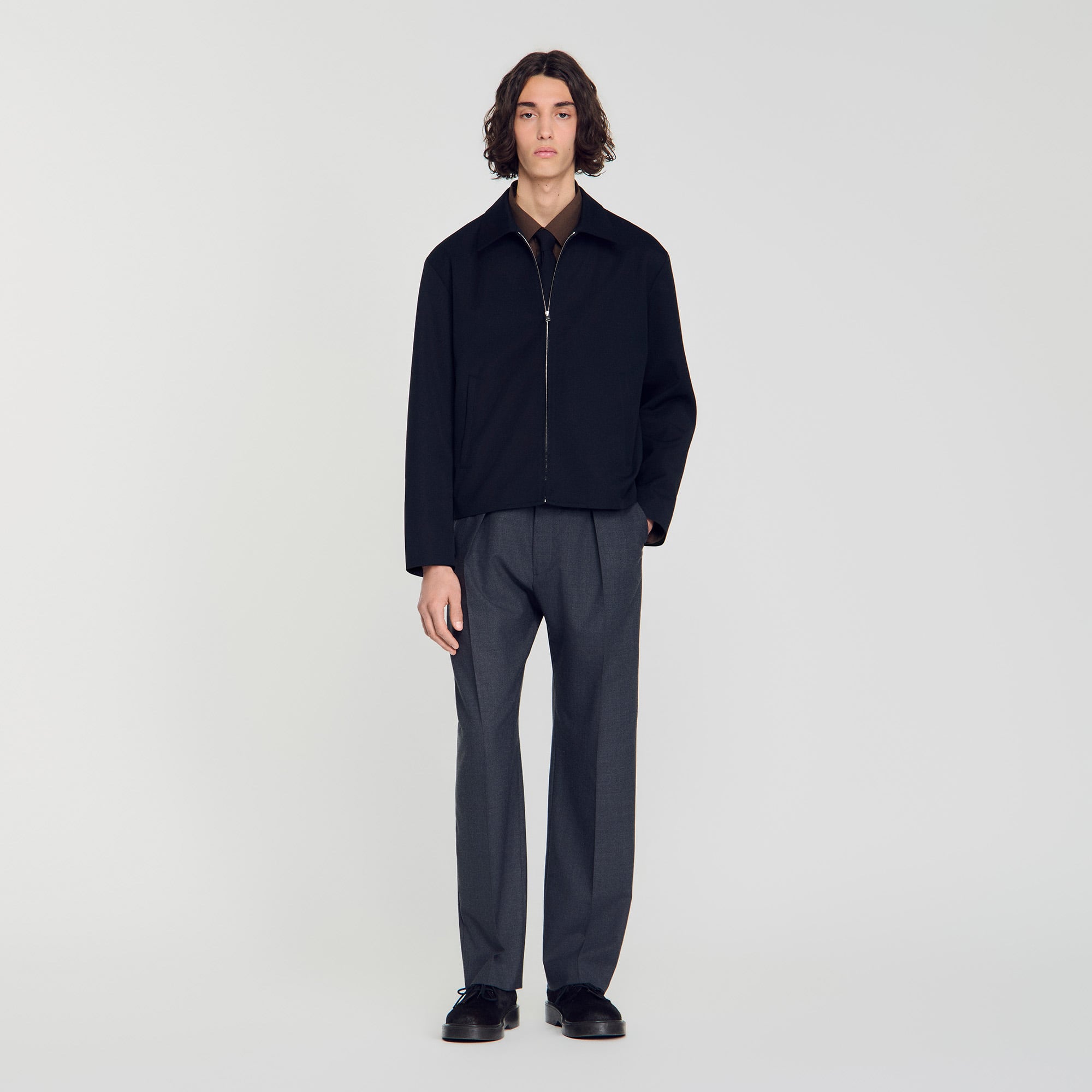 Minimalist zip-up jacket in Navy Blue for Men | Sandro Paris