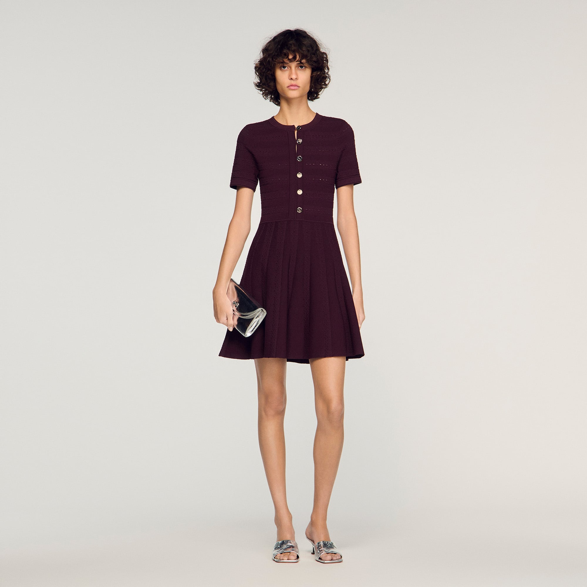 Sandro Floral print knit Mini Dress - Brown Sandro Floral print knit Mini Dress - Brown