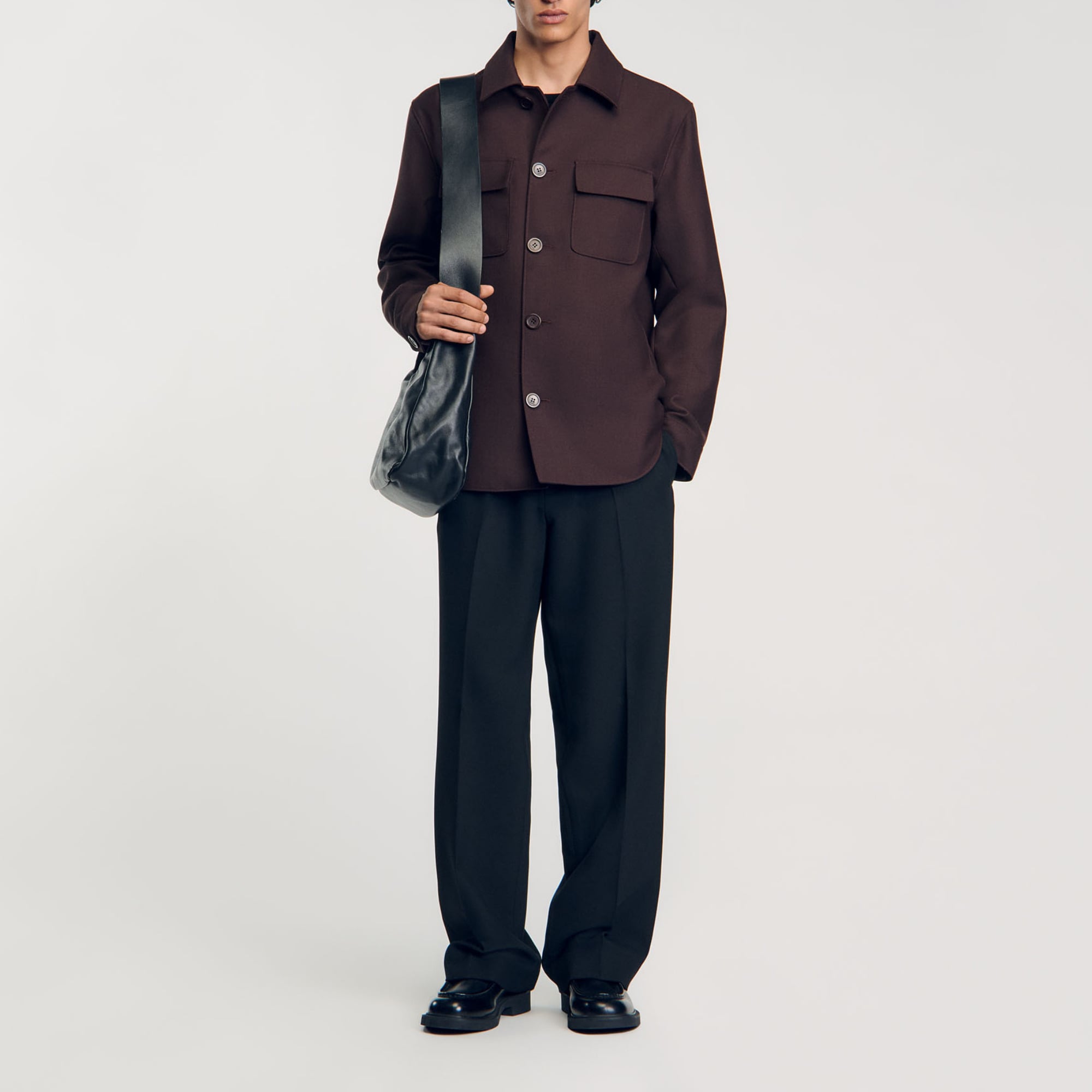 Sandro polyester Long-sleeved oversized shirt with buttons on the cuffs, a button fastening and flap pockets on the chest