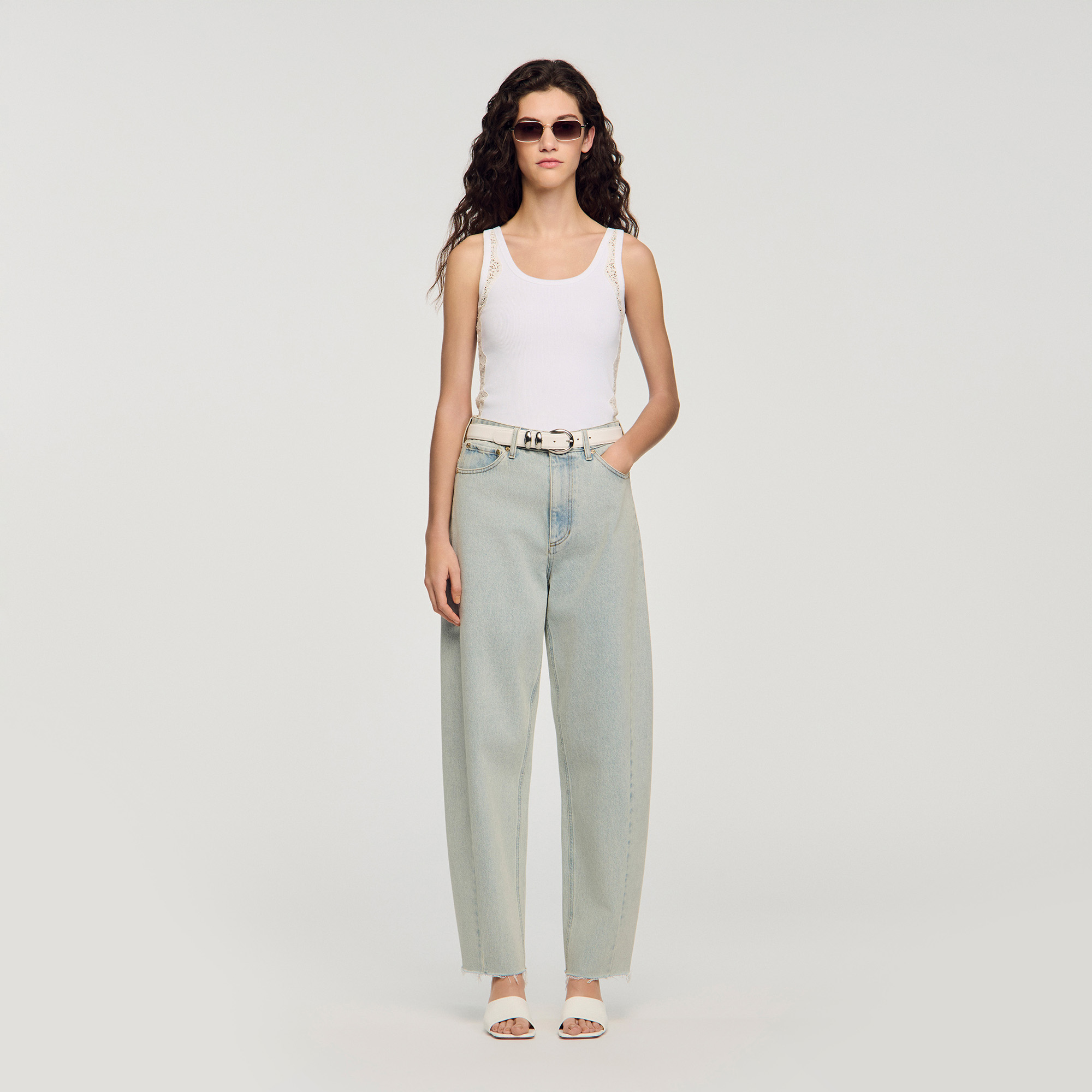 Sandro cotton Vest top with thin straps and lace details