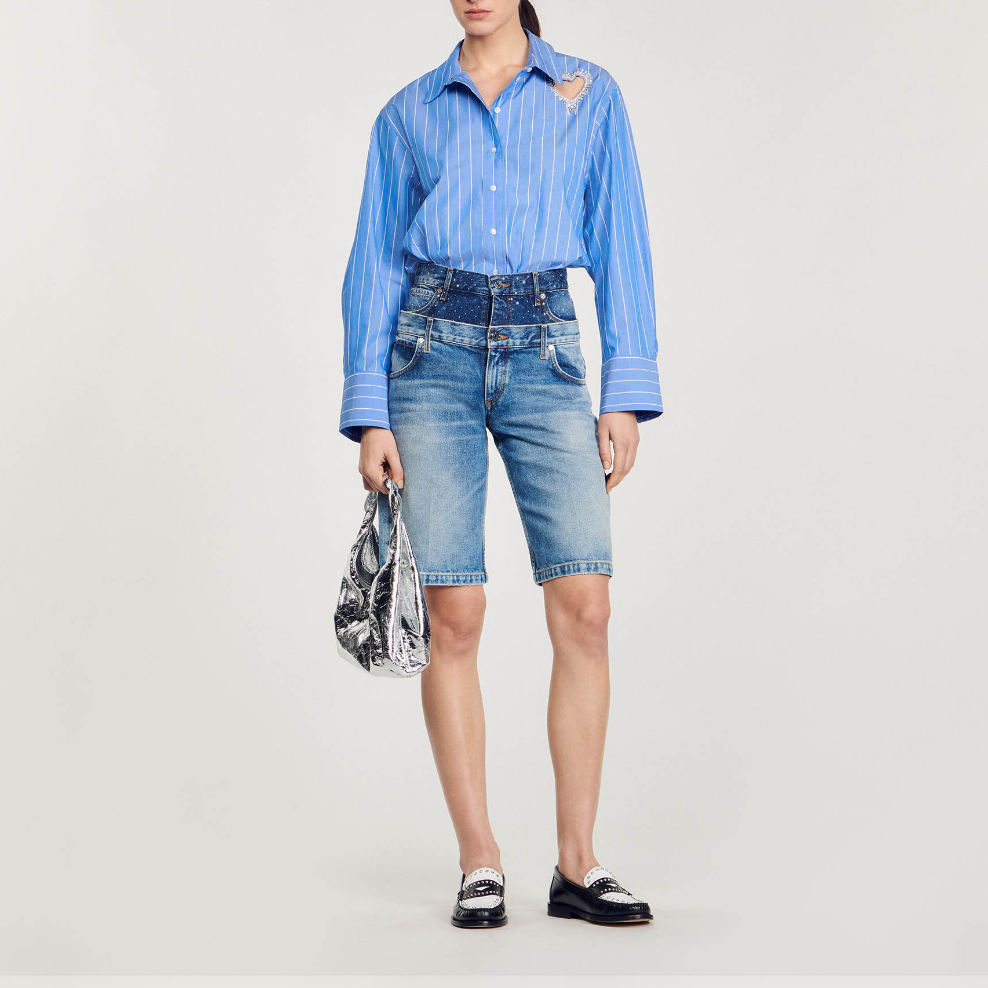 Sandro Double-waisted denim Bermuda shorts Smart Closet