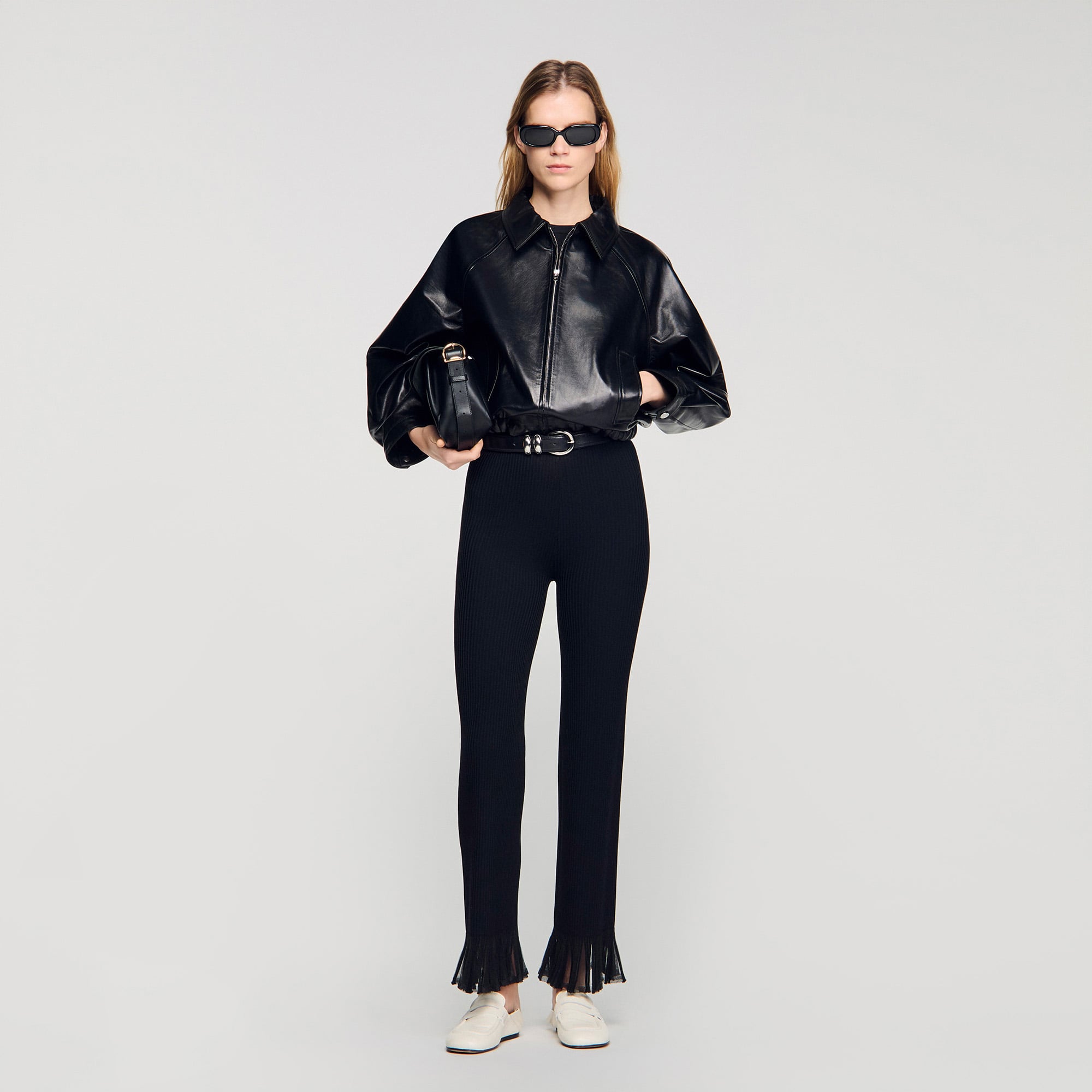 Lamb leather jacket in Black for Women | Sandro Paris
