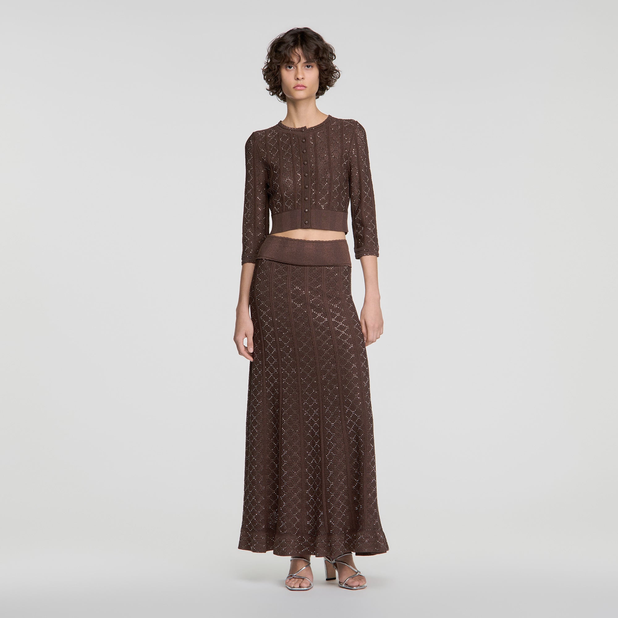 Long rhinestone knit skirt