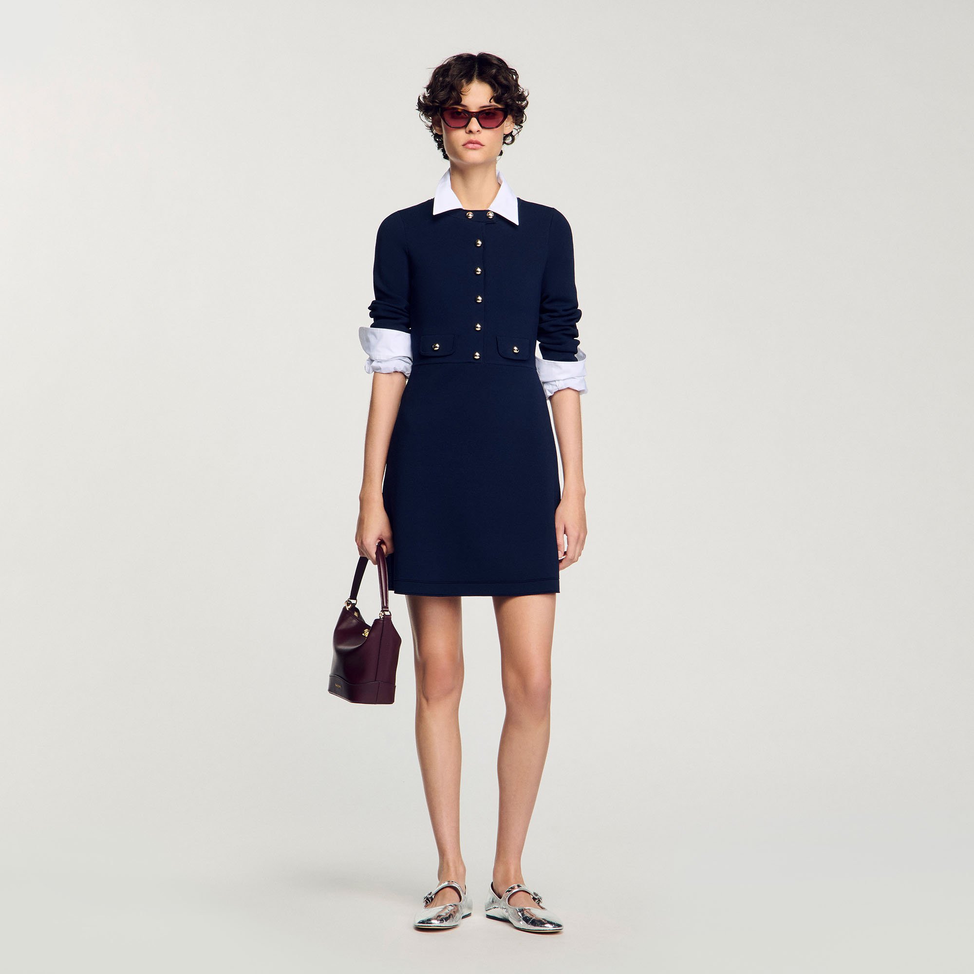 Short button-up knit dress