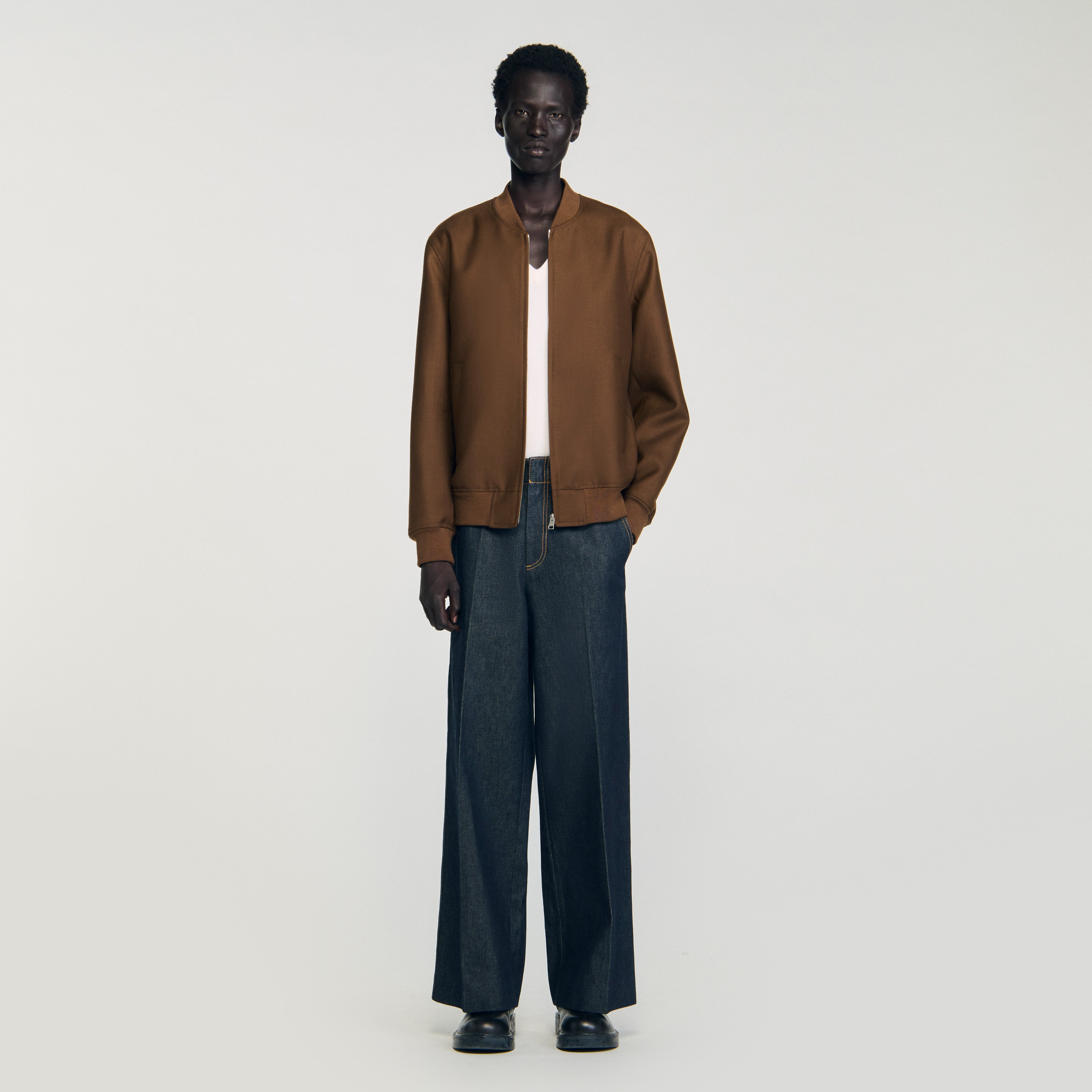 Zip-up jacket brown for Men | Sandro Paris