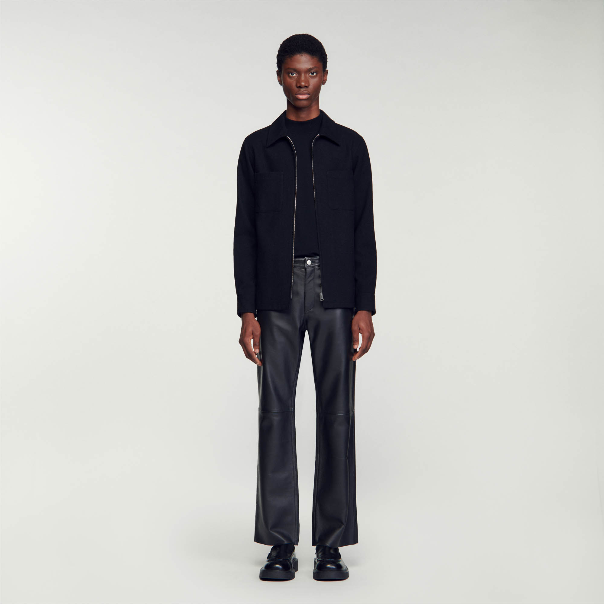 Sandro wool Wool overshirt with zip fastening, shirt collar and long sleeves
