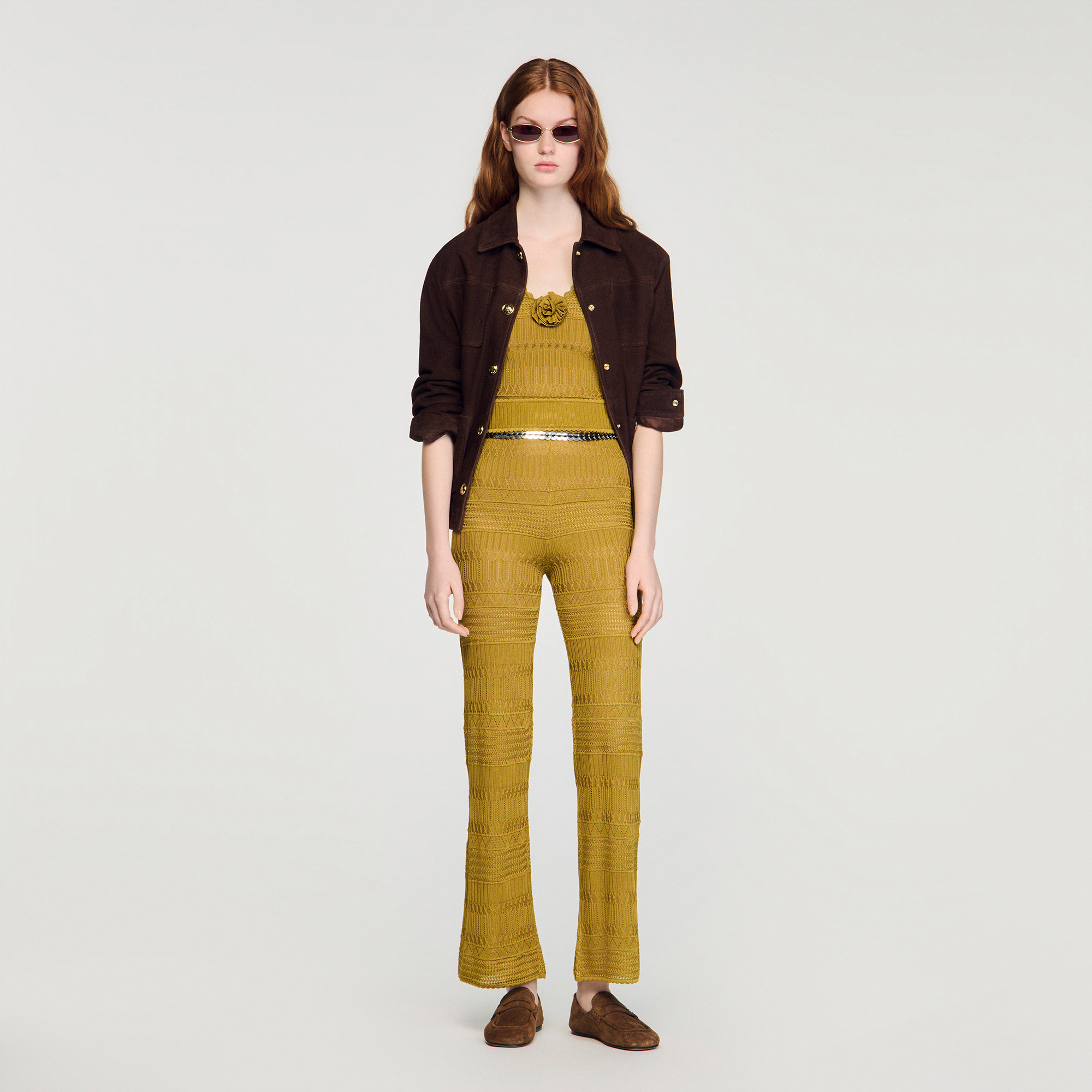 Pointelle knit trousers