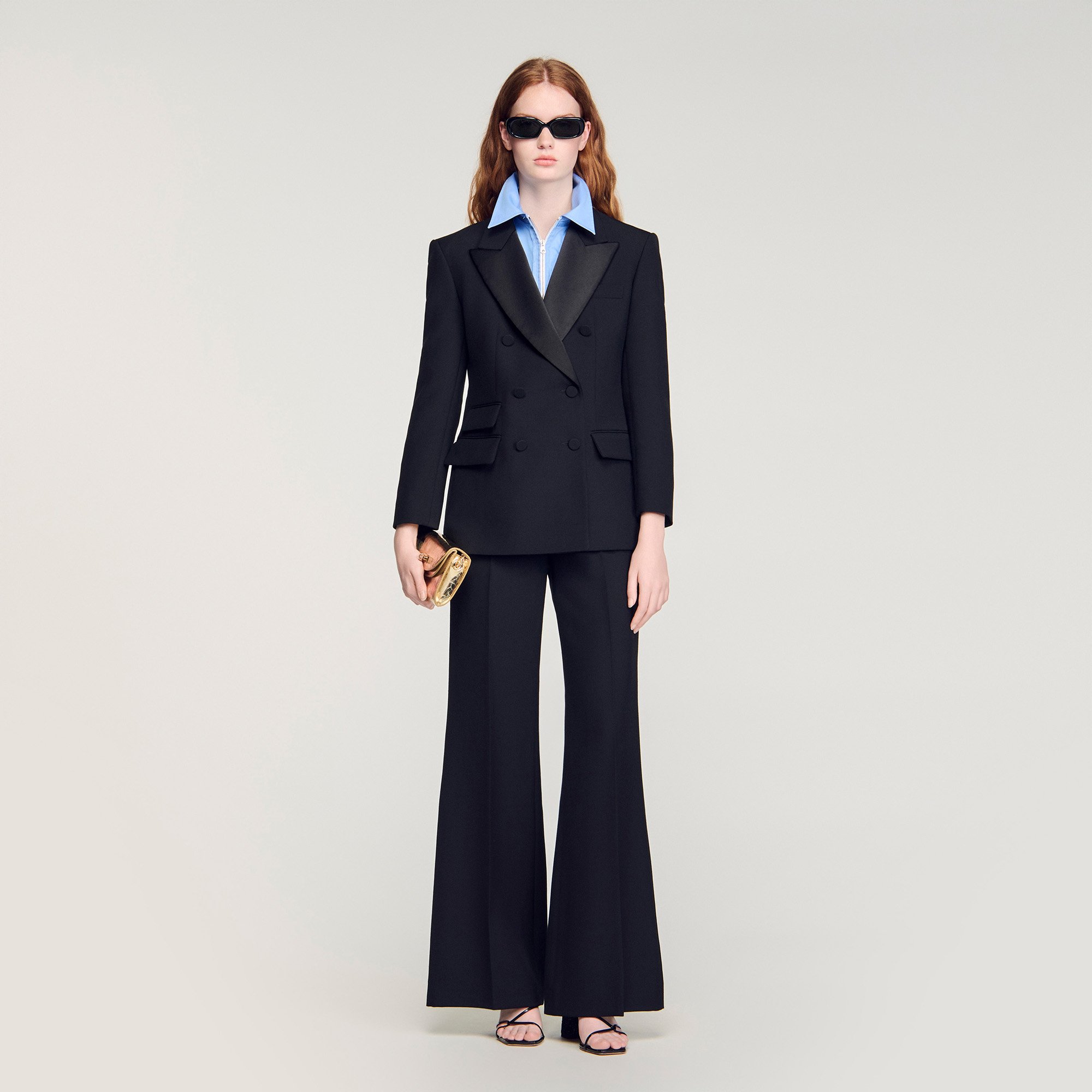 Tuxedo jacket with satin collar black / gray For Women | Sandro Paris