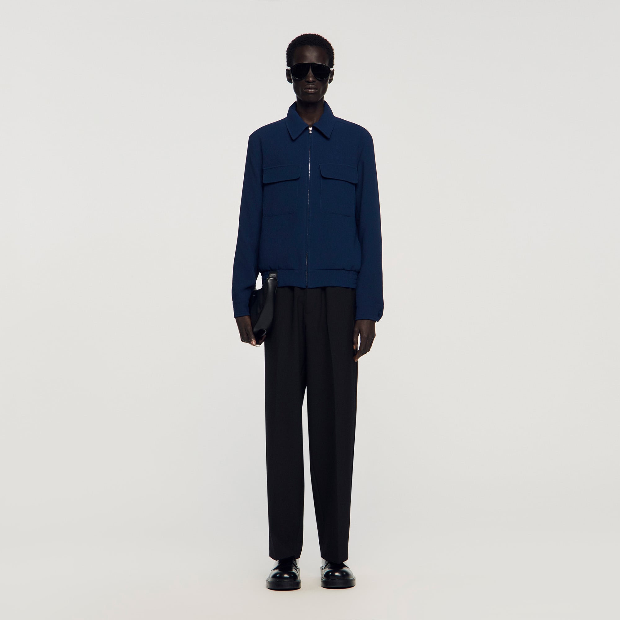 Textured zip-up jacket in Royal Blue for Men | Sandro Paris