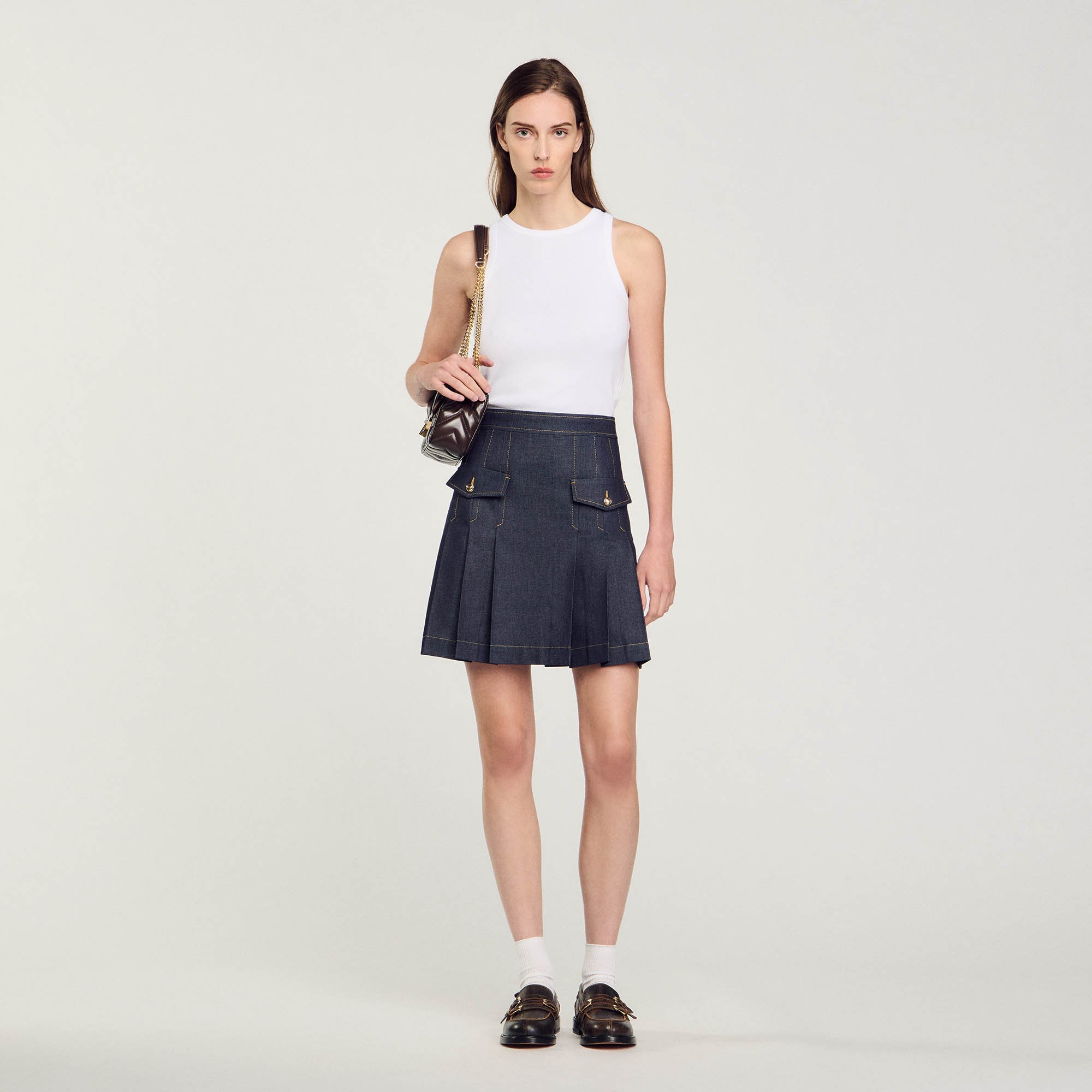 Pleated denim skirt