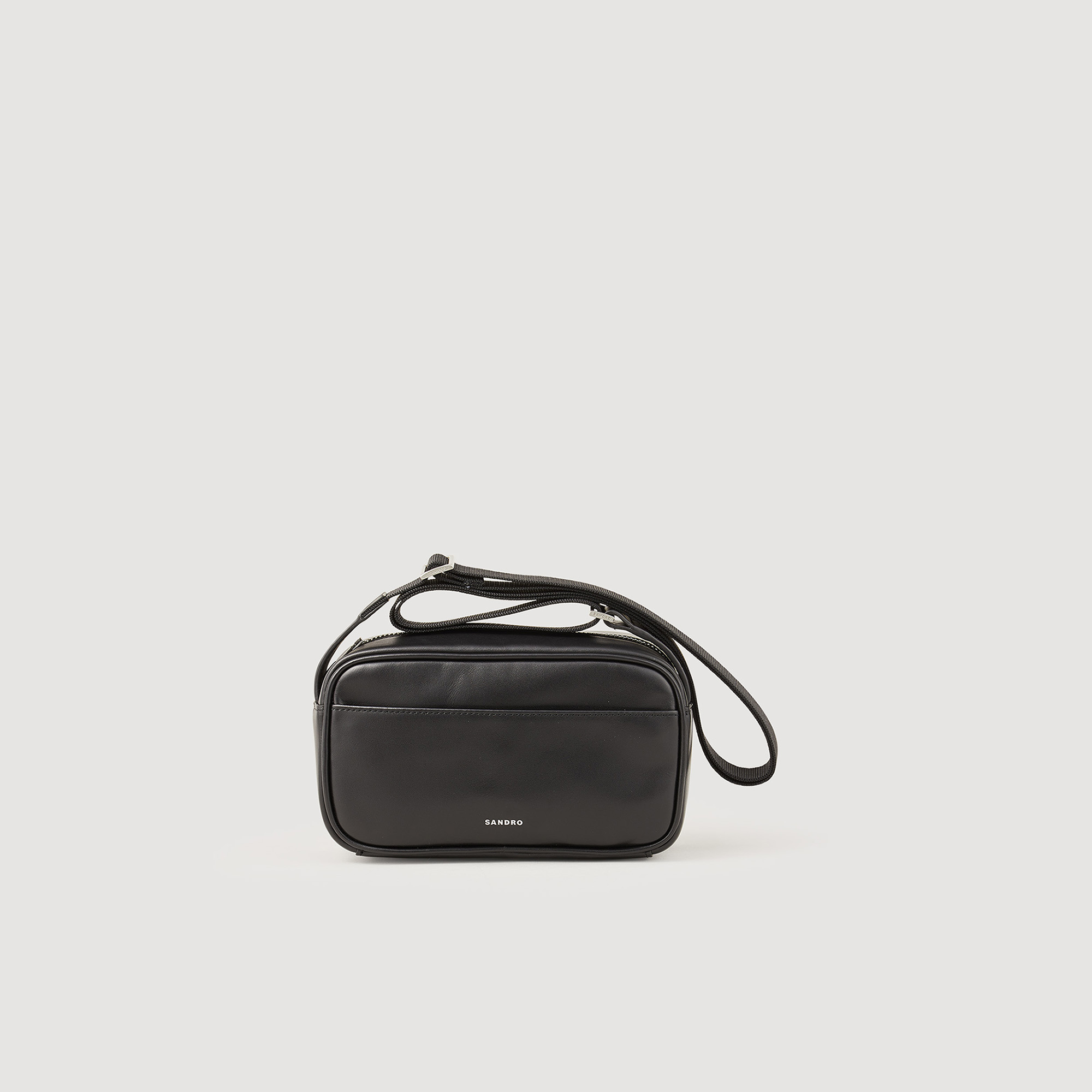Sandro polyester Handle: Small smooth leather bag with a long adjustable shoulder strap in technical fabric