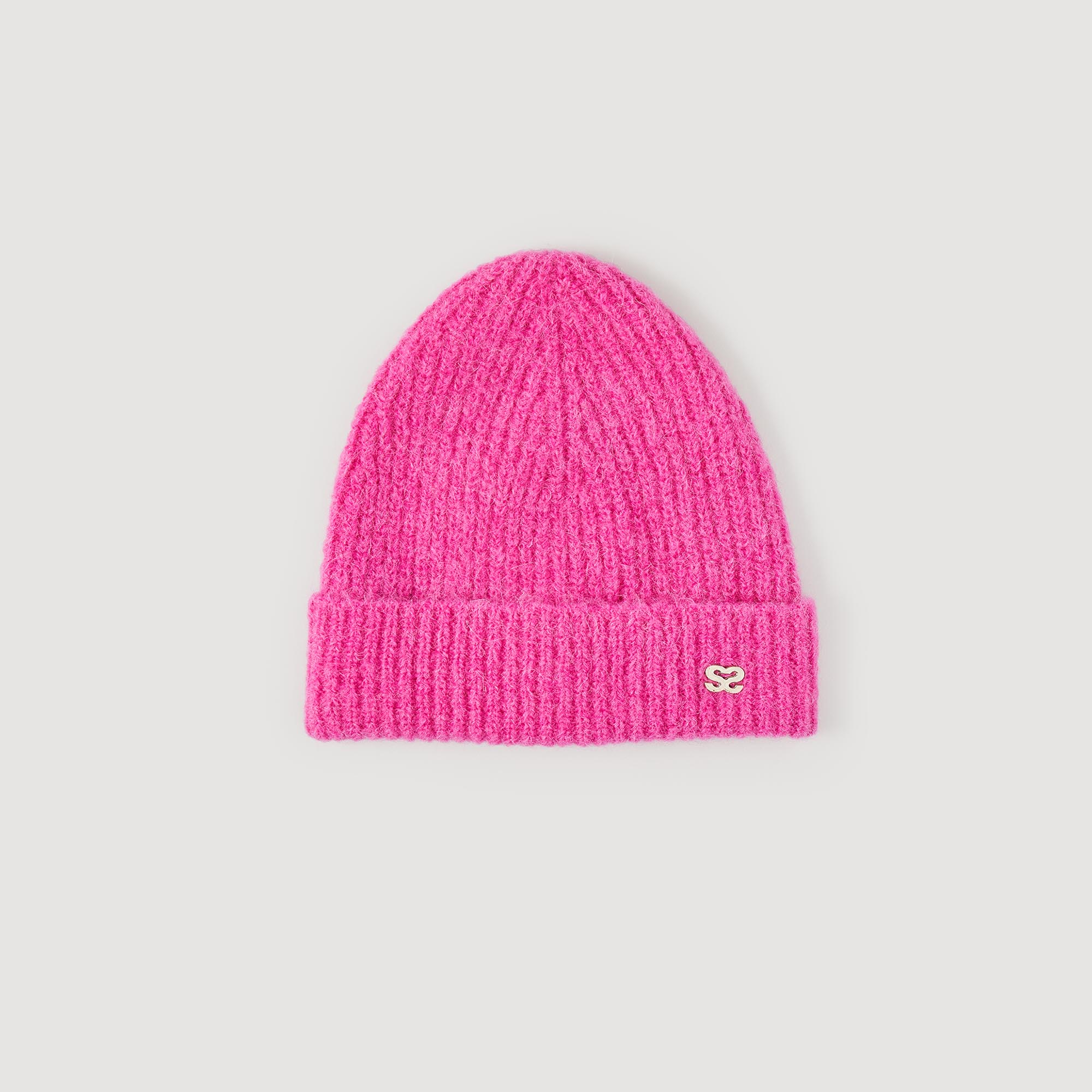 Sandro polyamide Rib knit hat embellished with an S on the turn-up