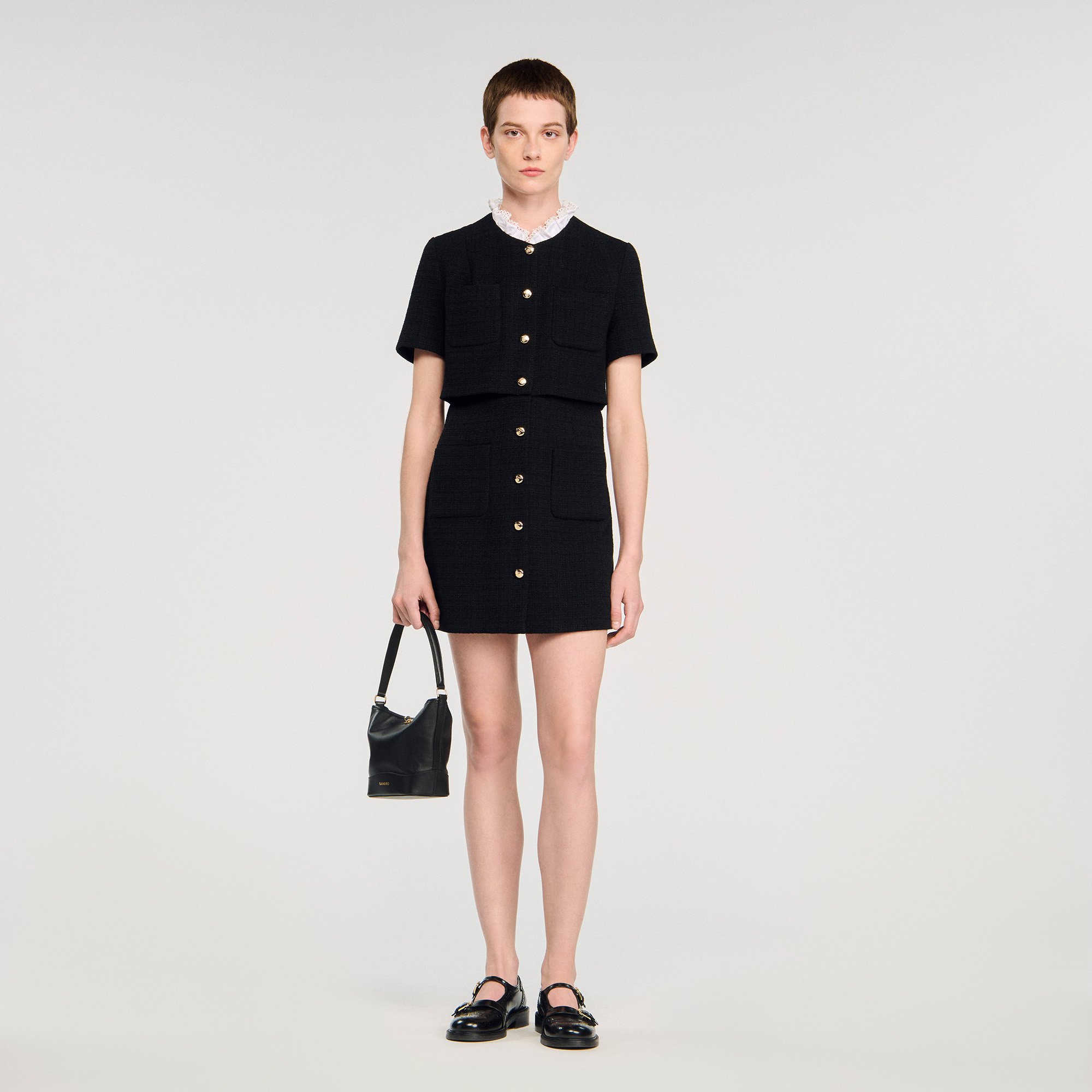 Mini dress with detachable collar black / gray For Women