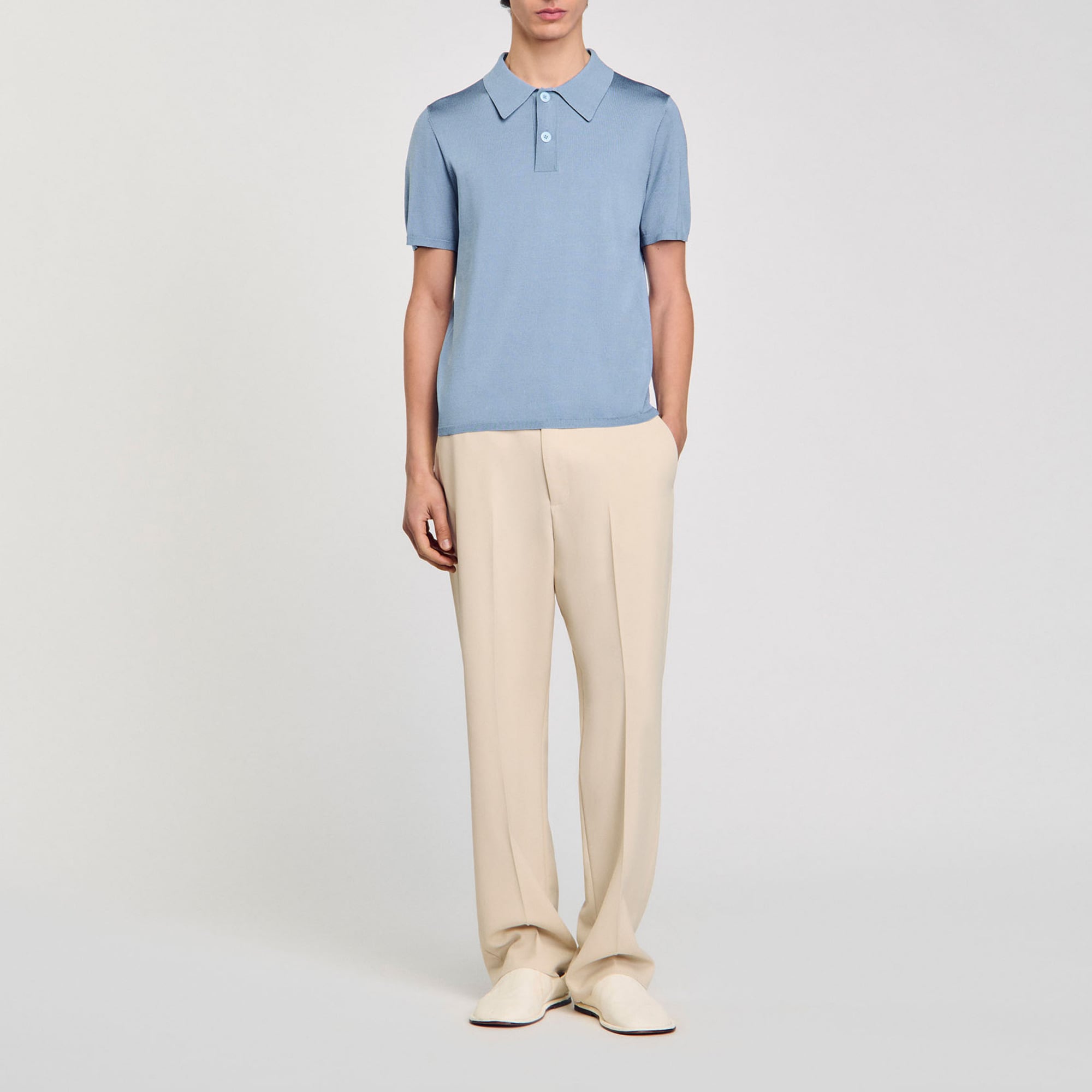 Sandro acetate Knitted polo shirt with a button-up collar and short sleeves