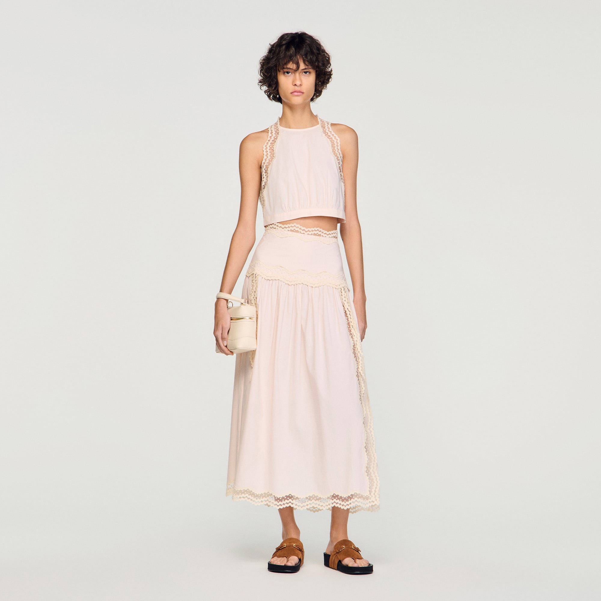 Maxi cotton skirt with trim