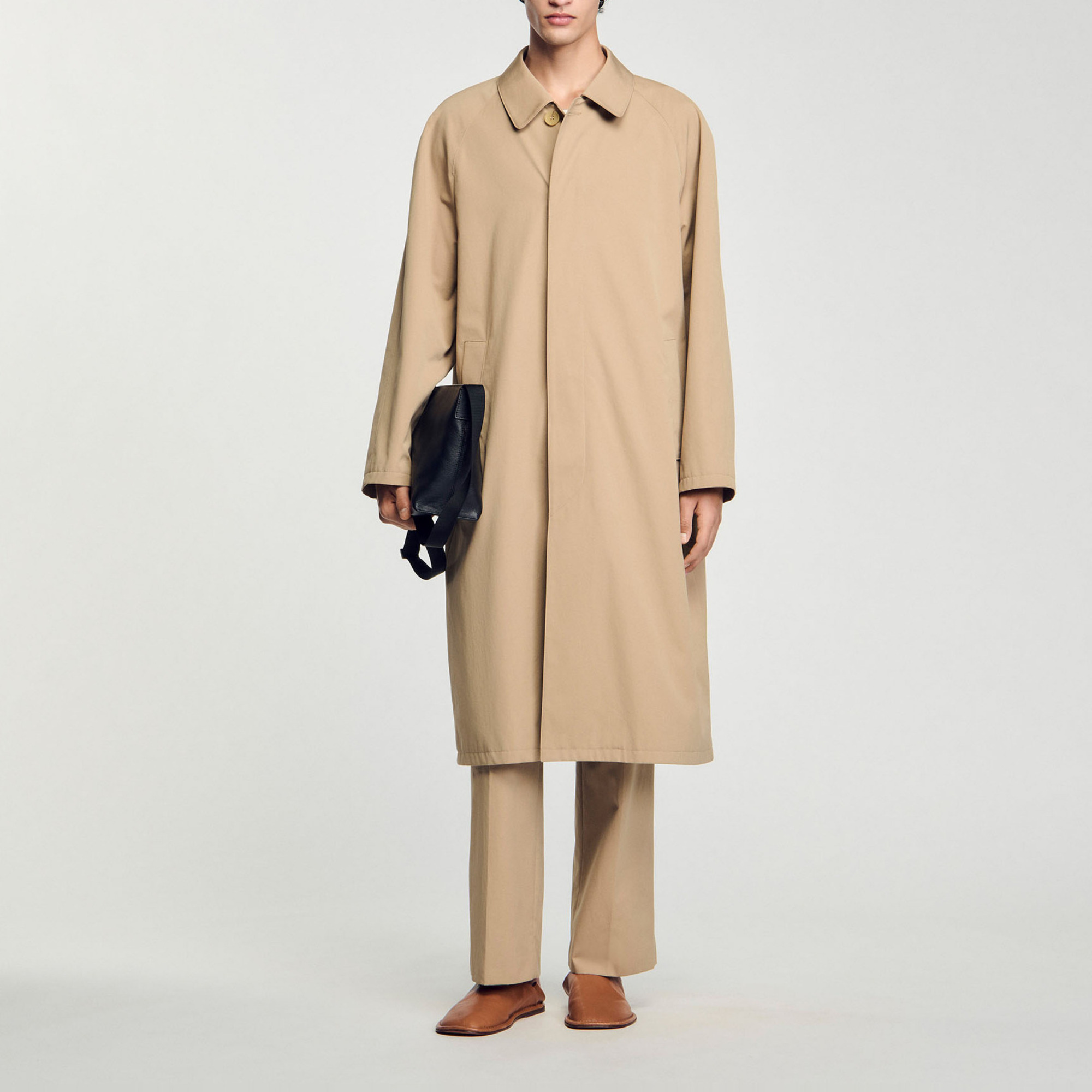 Sandro cotton Long, oversized coat with long sleeves, button placket, back vent and side pockets