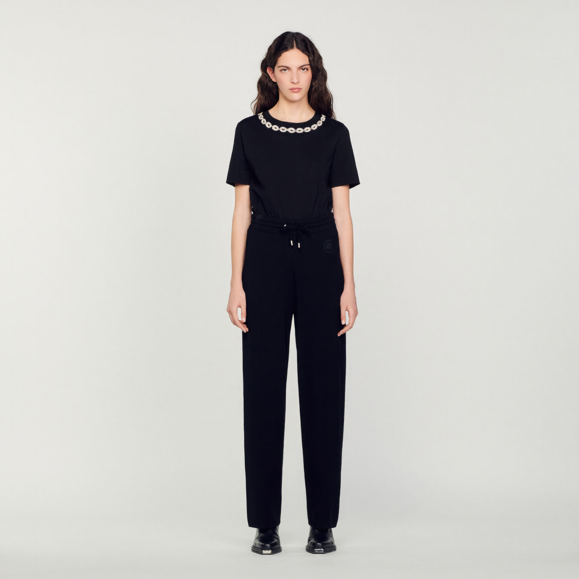 Sandro cotton Knitted straight-leg jogging bottoms with a drawstring waist and tone-on-tone logo