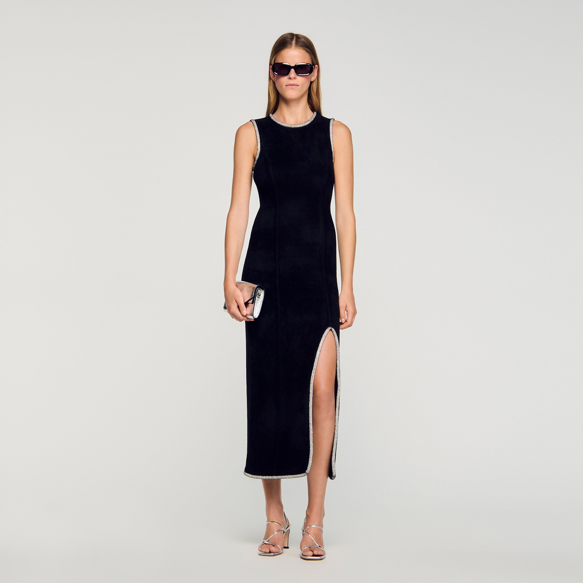 Sandro Rhinestone slit maxi dress