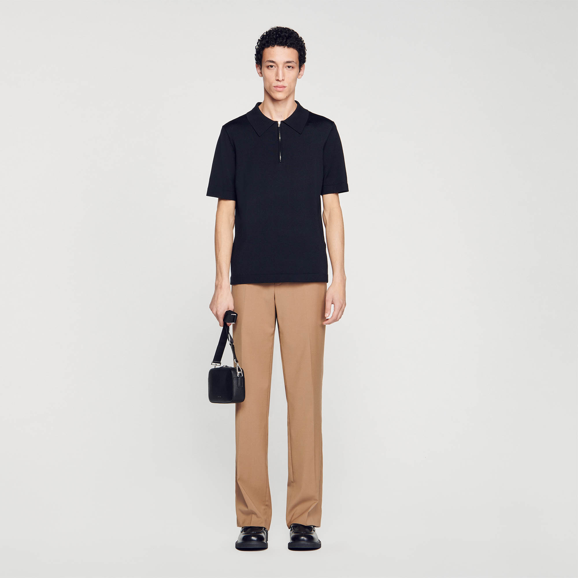 Sandro acetate Knitted polo shirt with a zip-up shirt collar and short sleeves