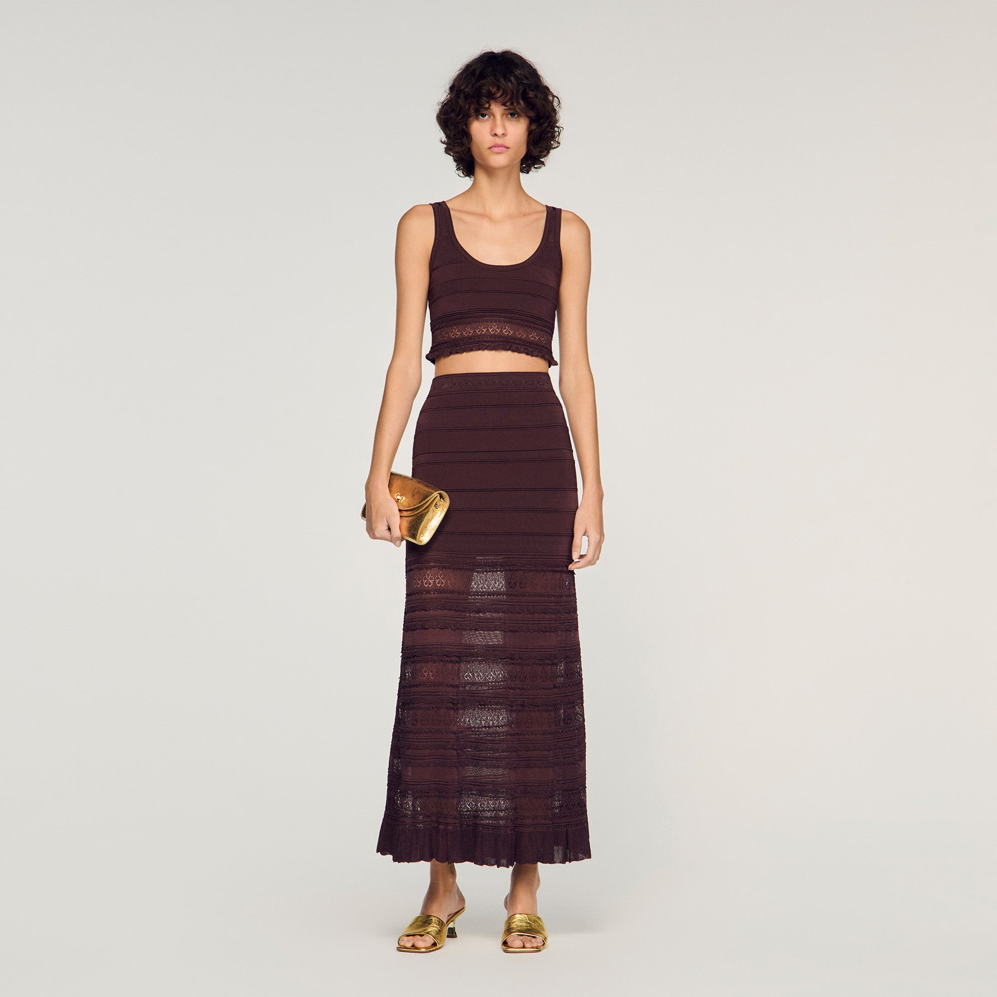 Pointelle knit maxi skirt in Sky Blue for Women | Sandro Paris
