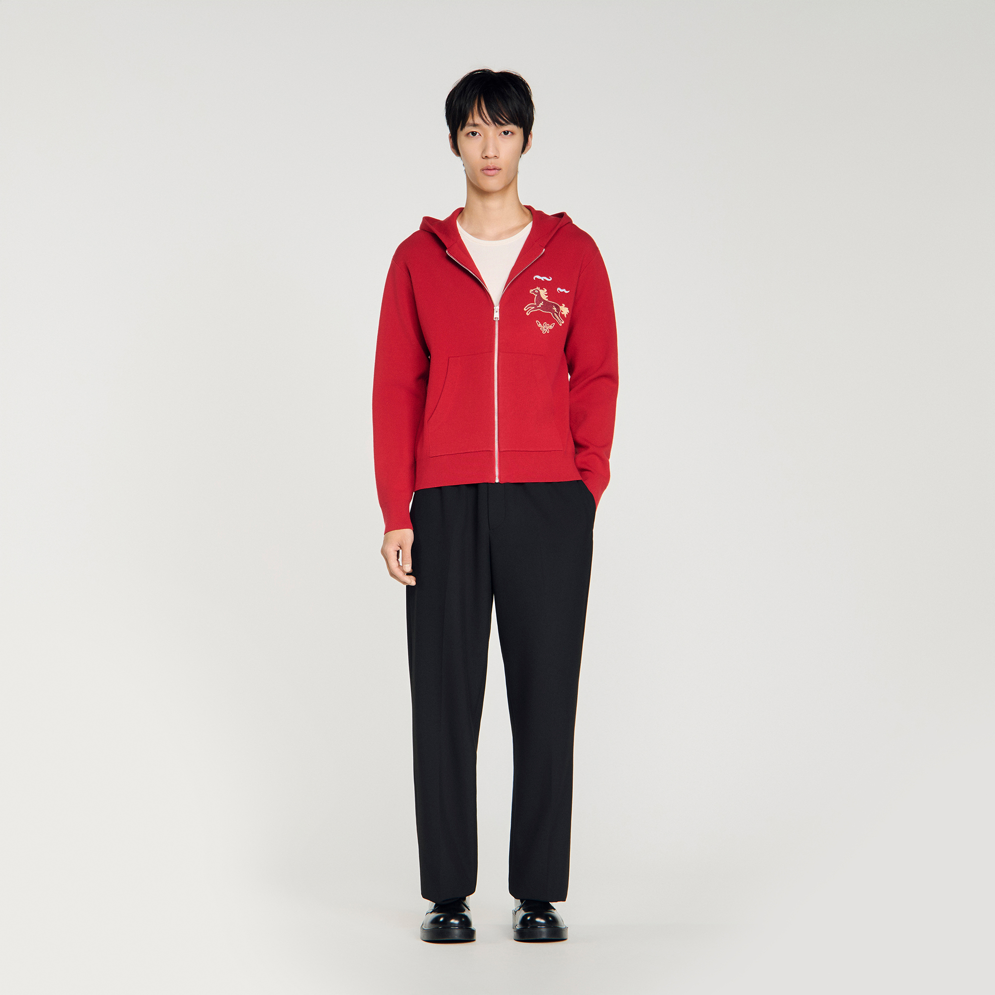 Animal print zip-up cardigan in Red for Men | Sandro Paris