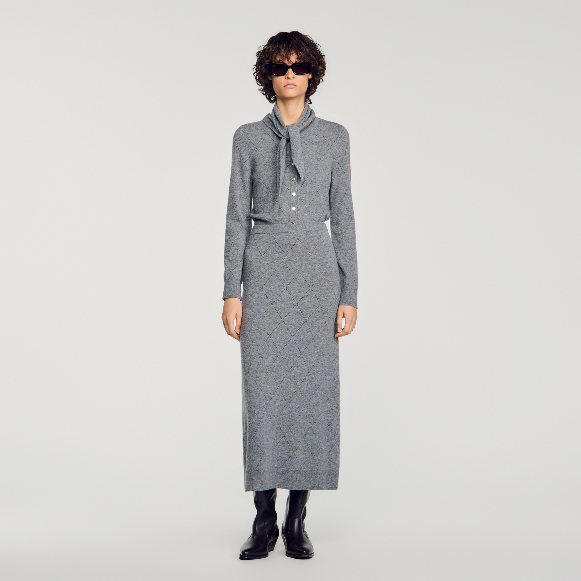 Pointelle knit maxi skirt