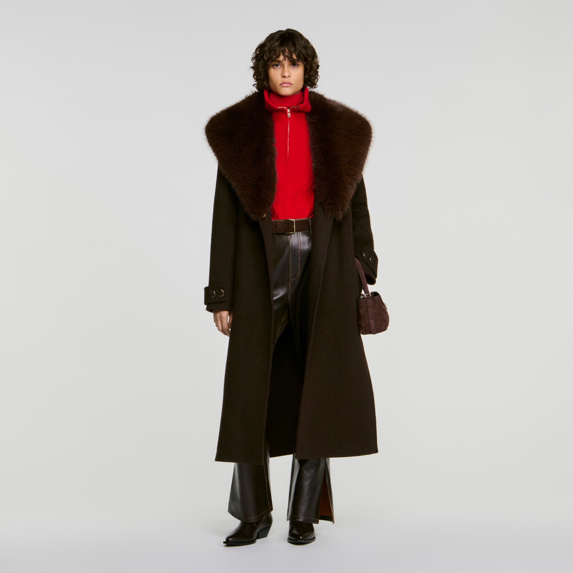 Coat with shearling collar