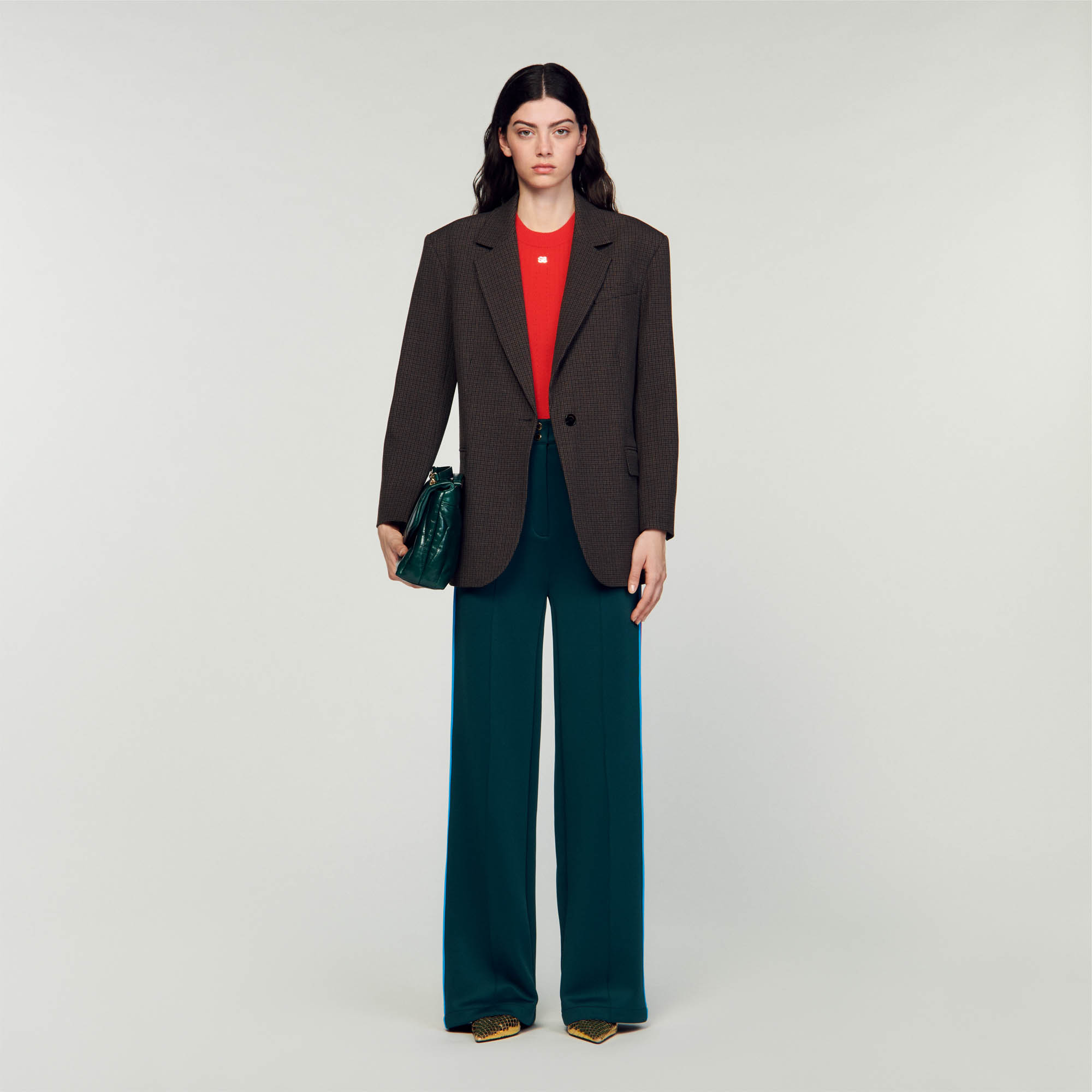 Sandro polyester Oversized suit jacket with motif of small checks, long sleeves and flap pockets