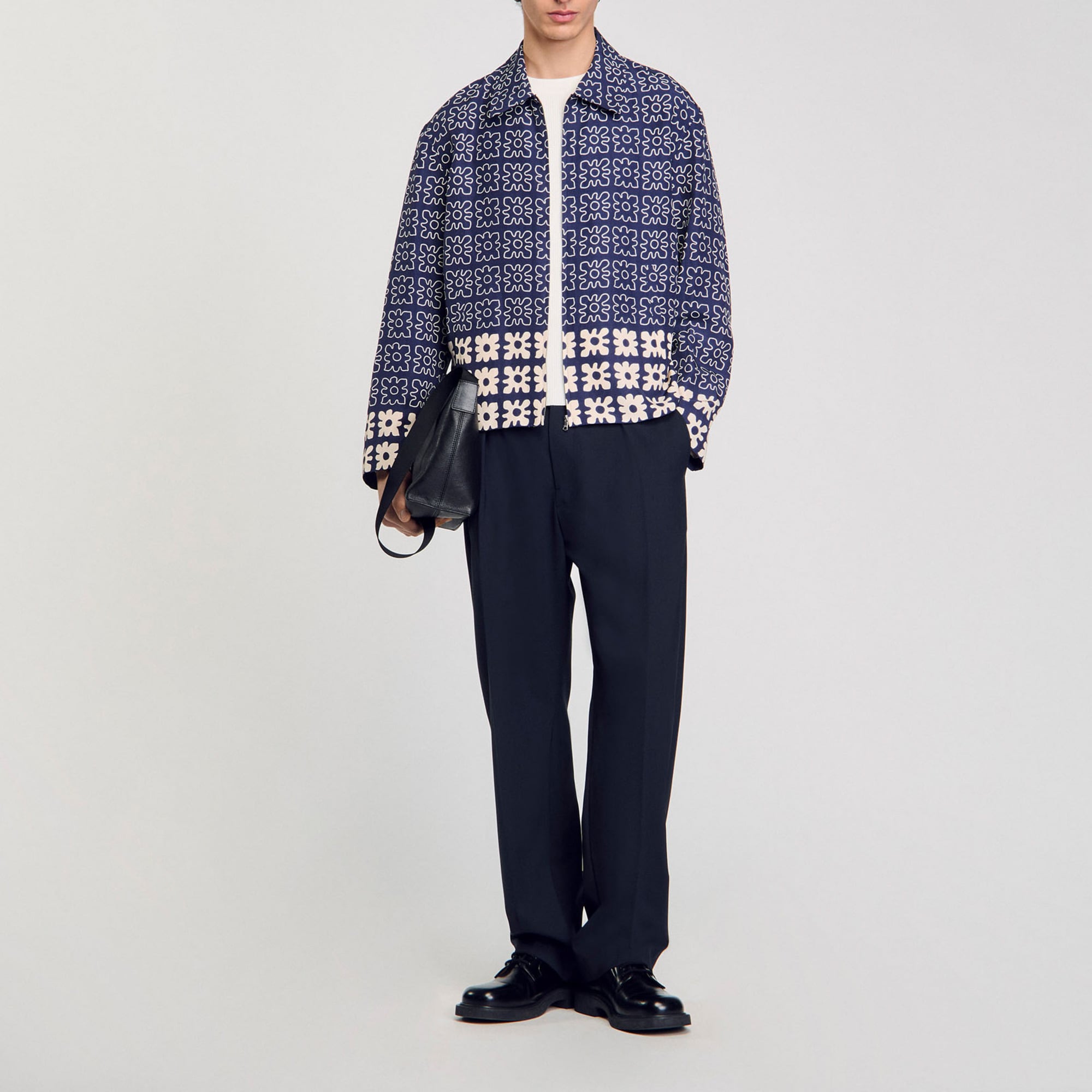 Sandro viscose Round-neck, floral print jacket with zip fastening