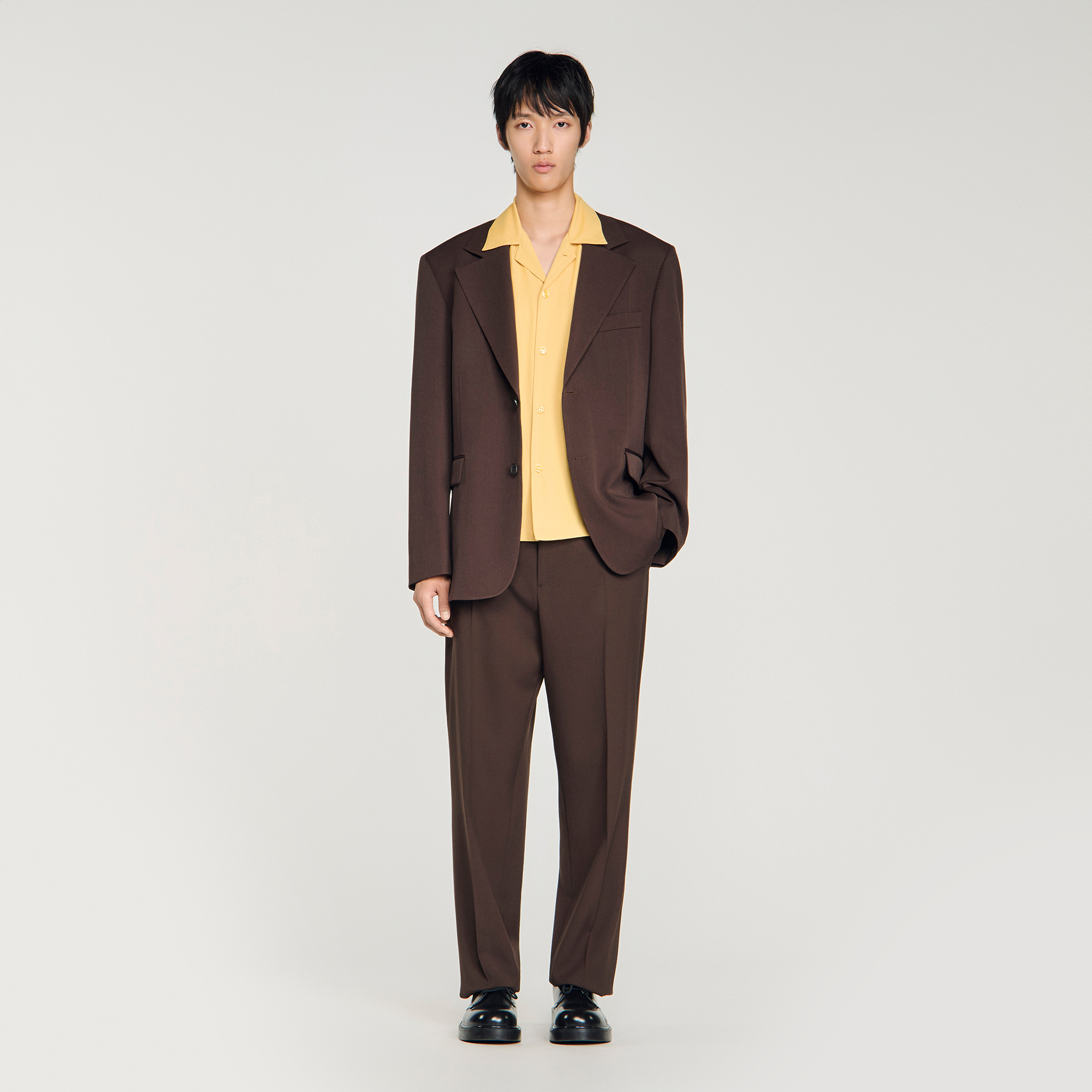 Sandro virgin Oversized virgin wool suit jacket with a lapel collar, long sleeves and button fastening